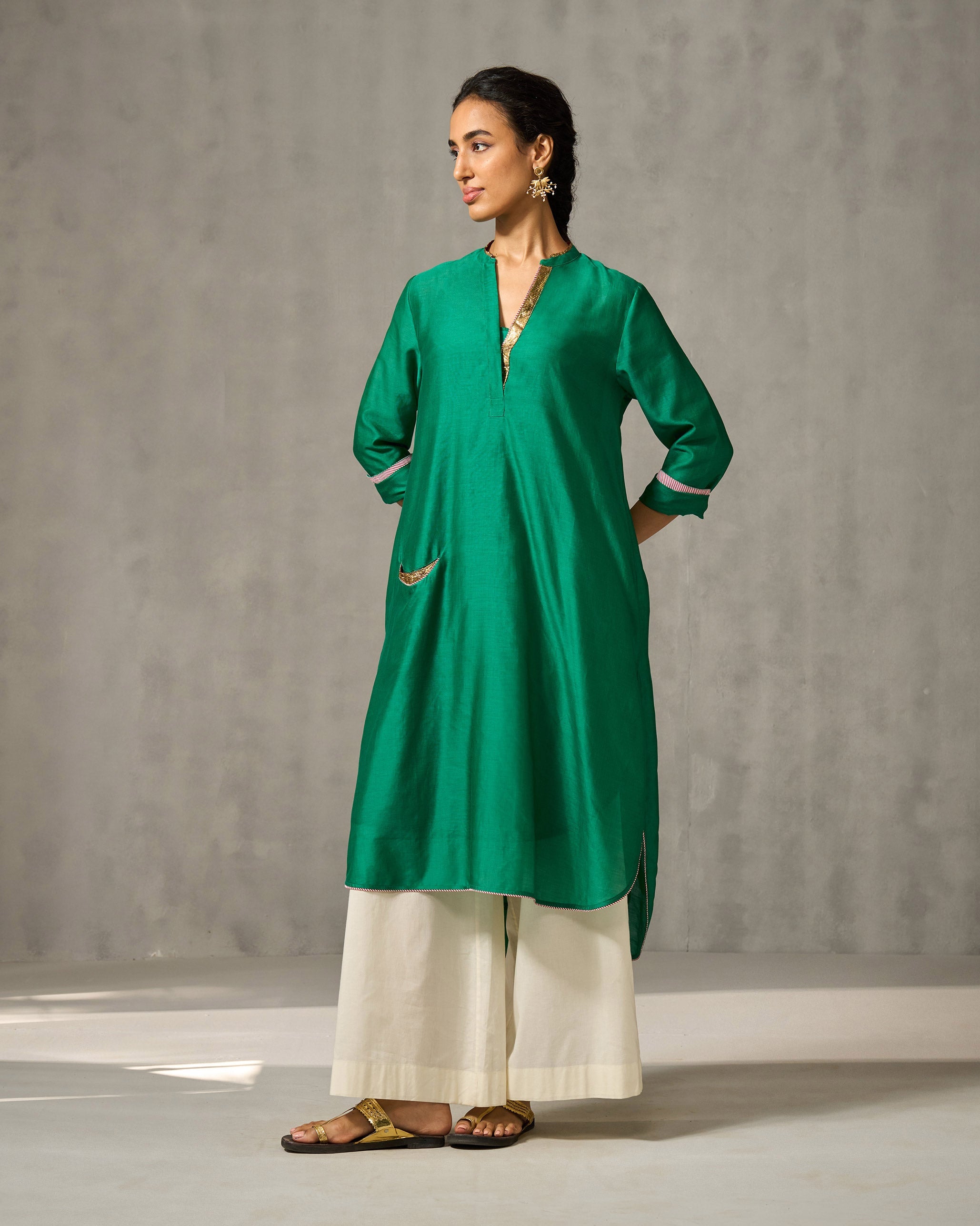 Chaand Pocket Kurta & Slip - Green