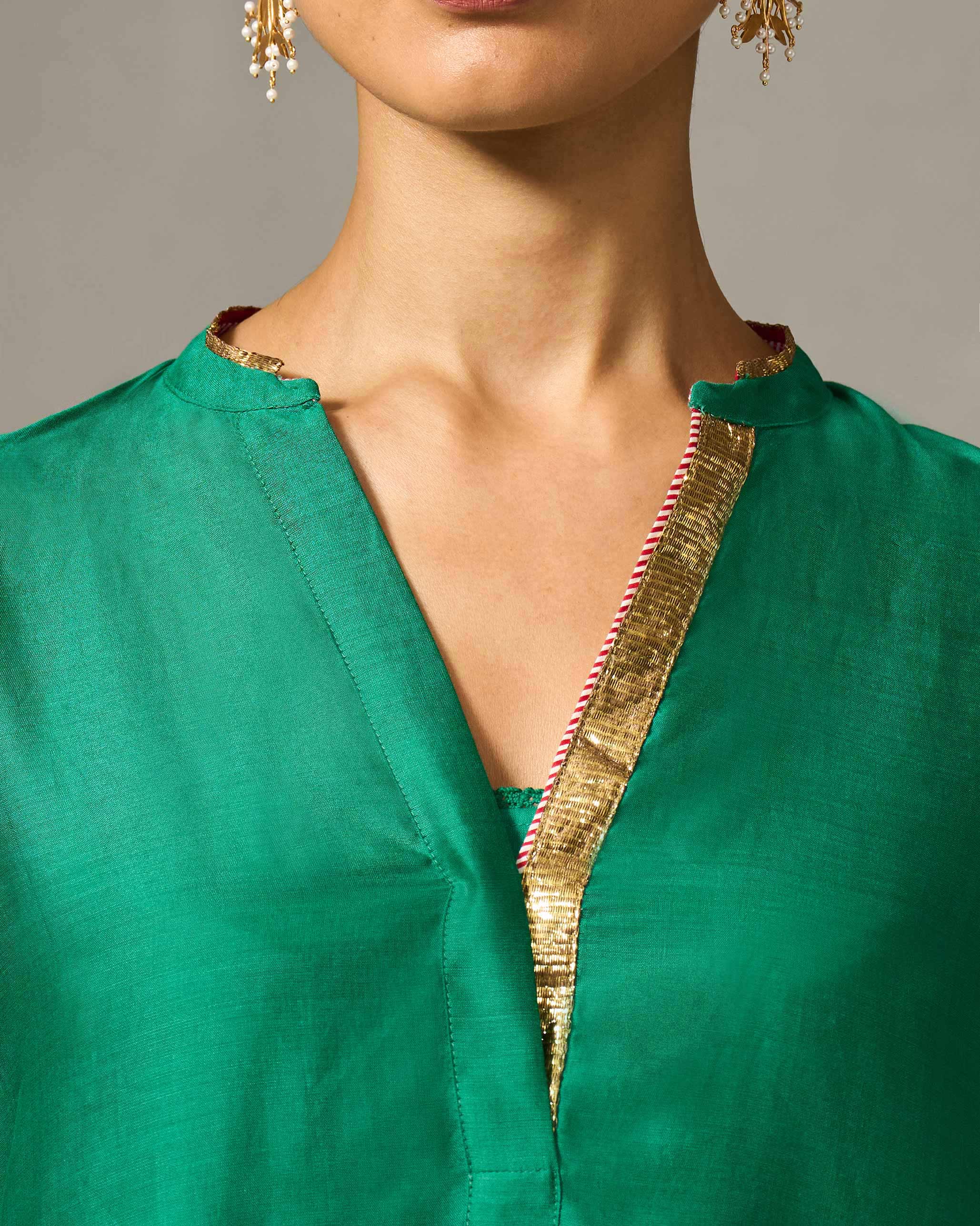 Chaand Pocket Kurta & Slip - Green