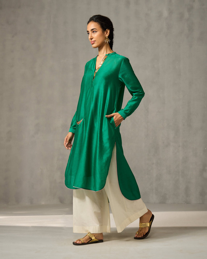 Chaand Pocket Kurta & Slip - Green