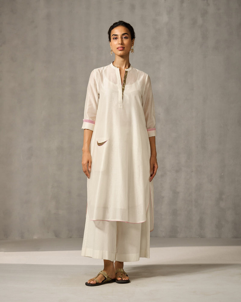 Chaand Pocket Kurta & Slip - Ivory