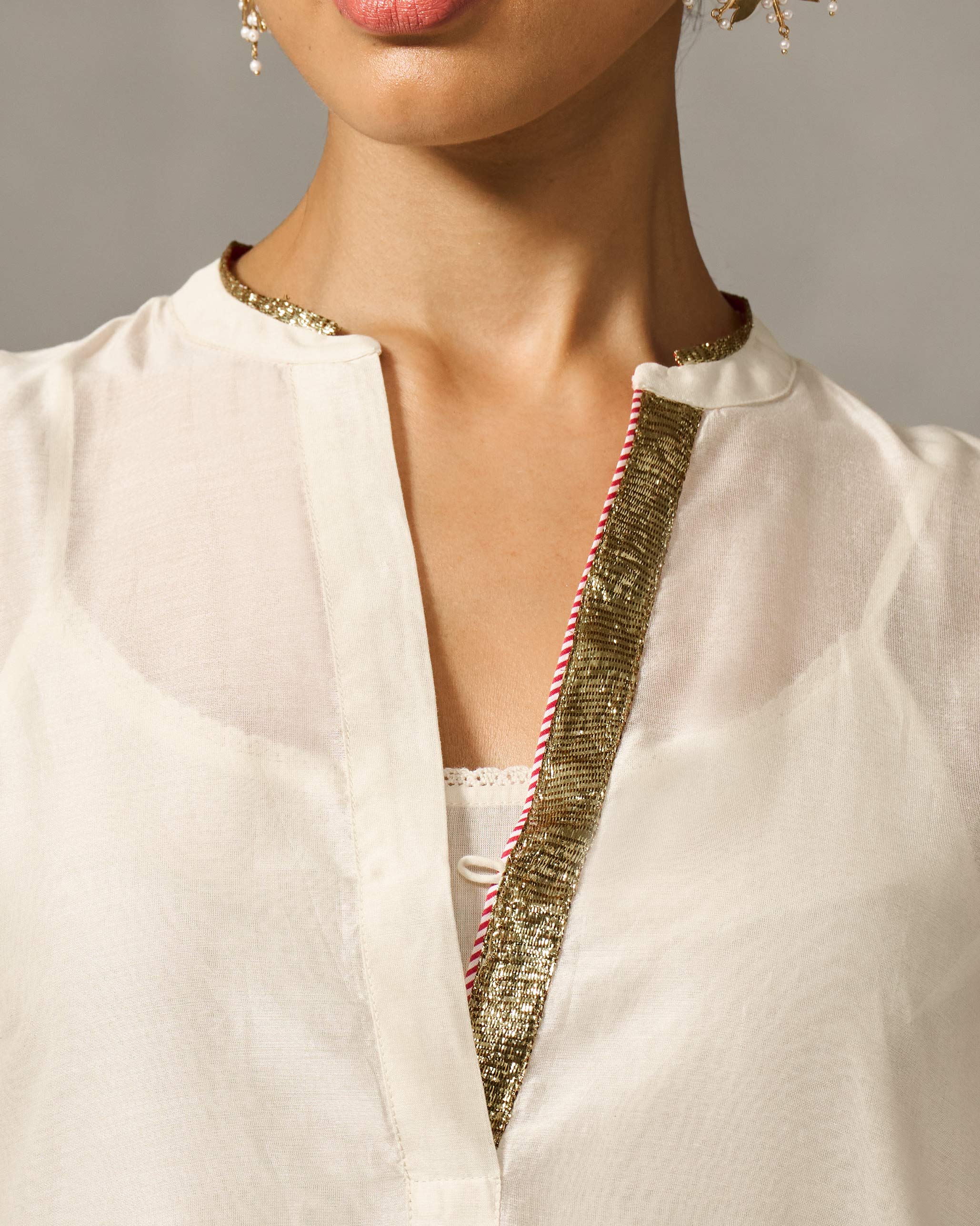 Chaand Pocket Kurta & Slip - Ivory