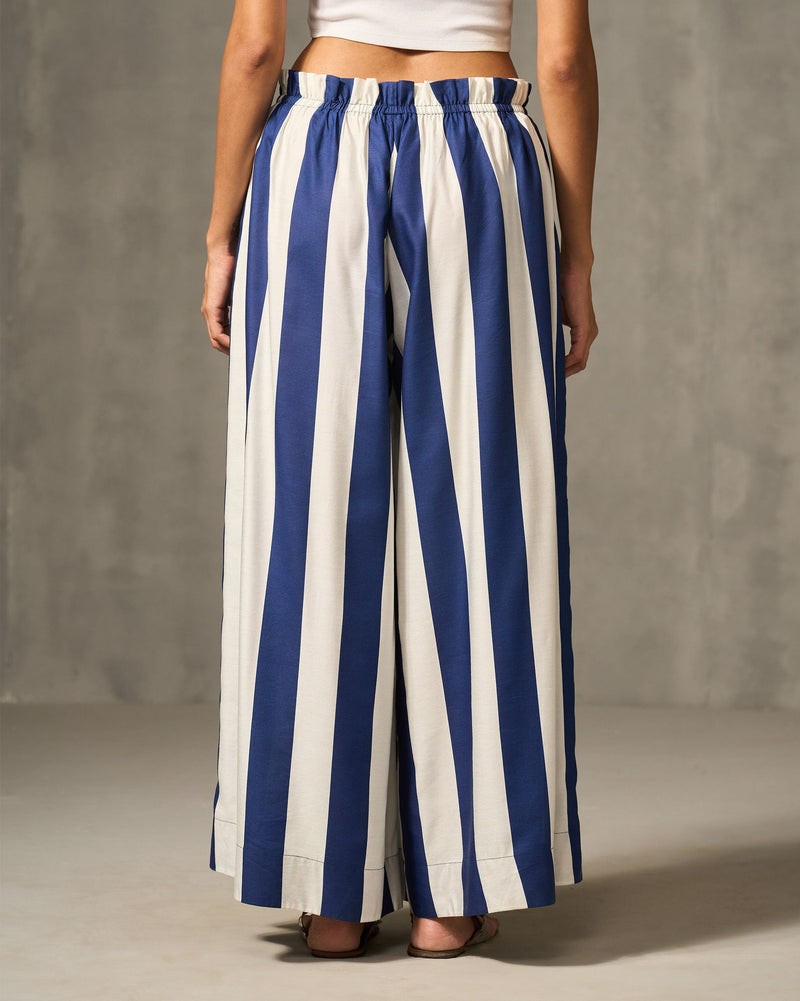 Paperbag Waist Pants - Navy & Ivory Print