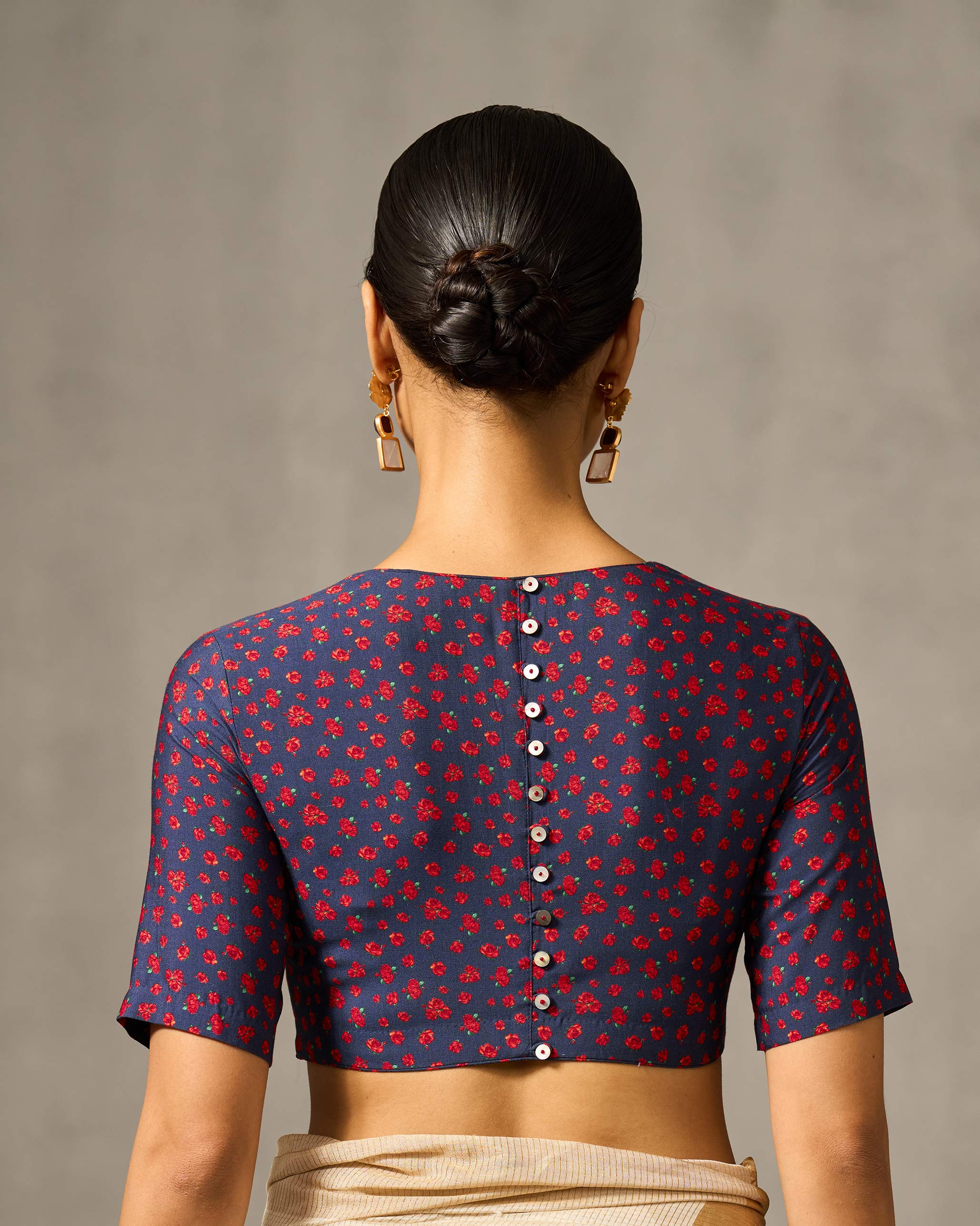 Sitara Blouse - Navy & Red Print