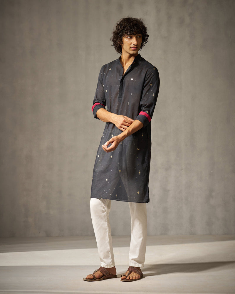 Neckband Kurta - Black Print