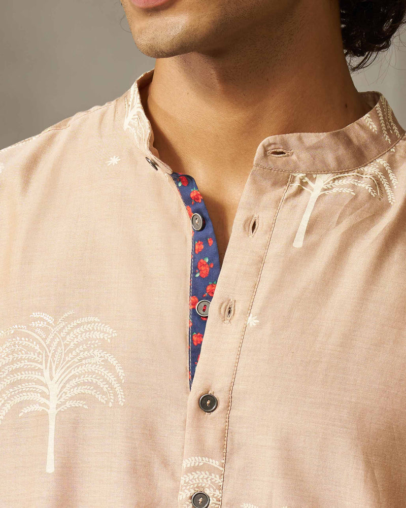 Bageecha Kurta - Light Brown Print