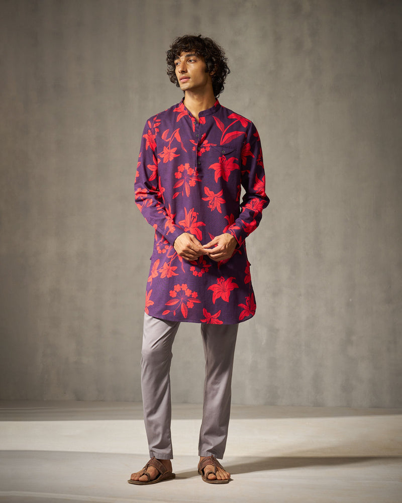 Fort Kurta - Red & Purple Print