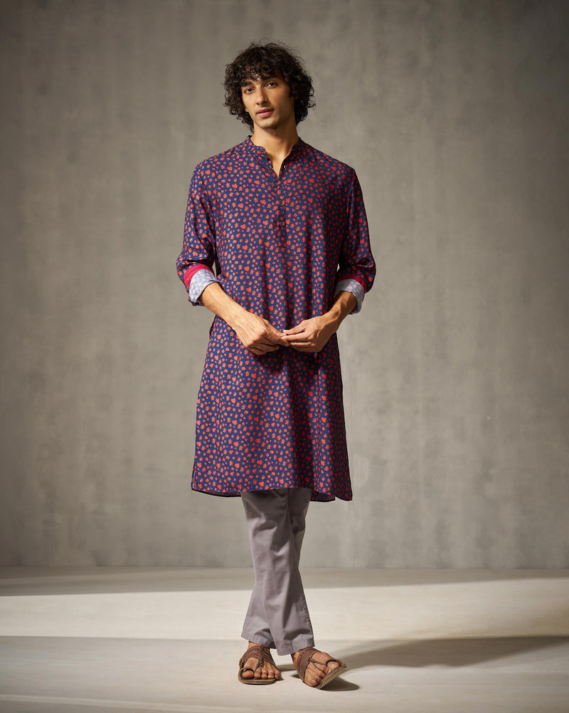 Bageecha Kurta - Red & Blue Print