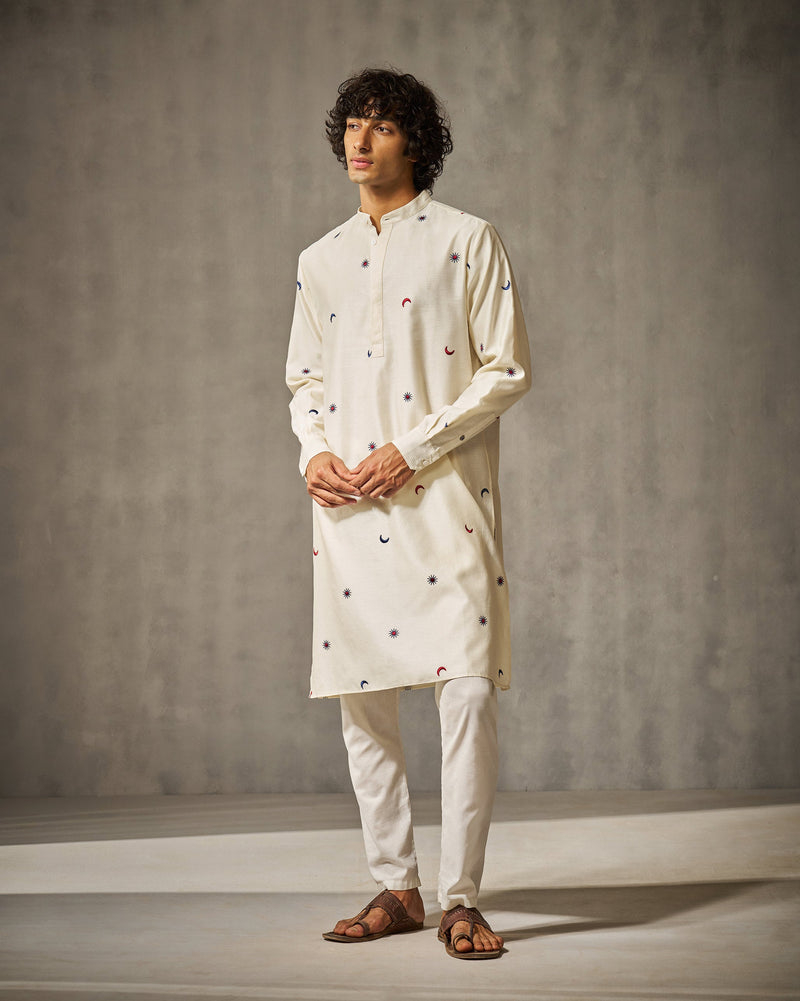 Neckband Kurta - Ivory Embroidery