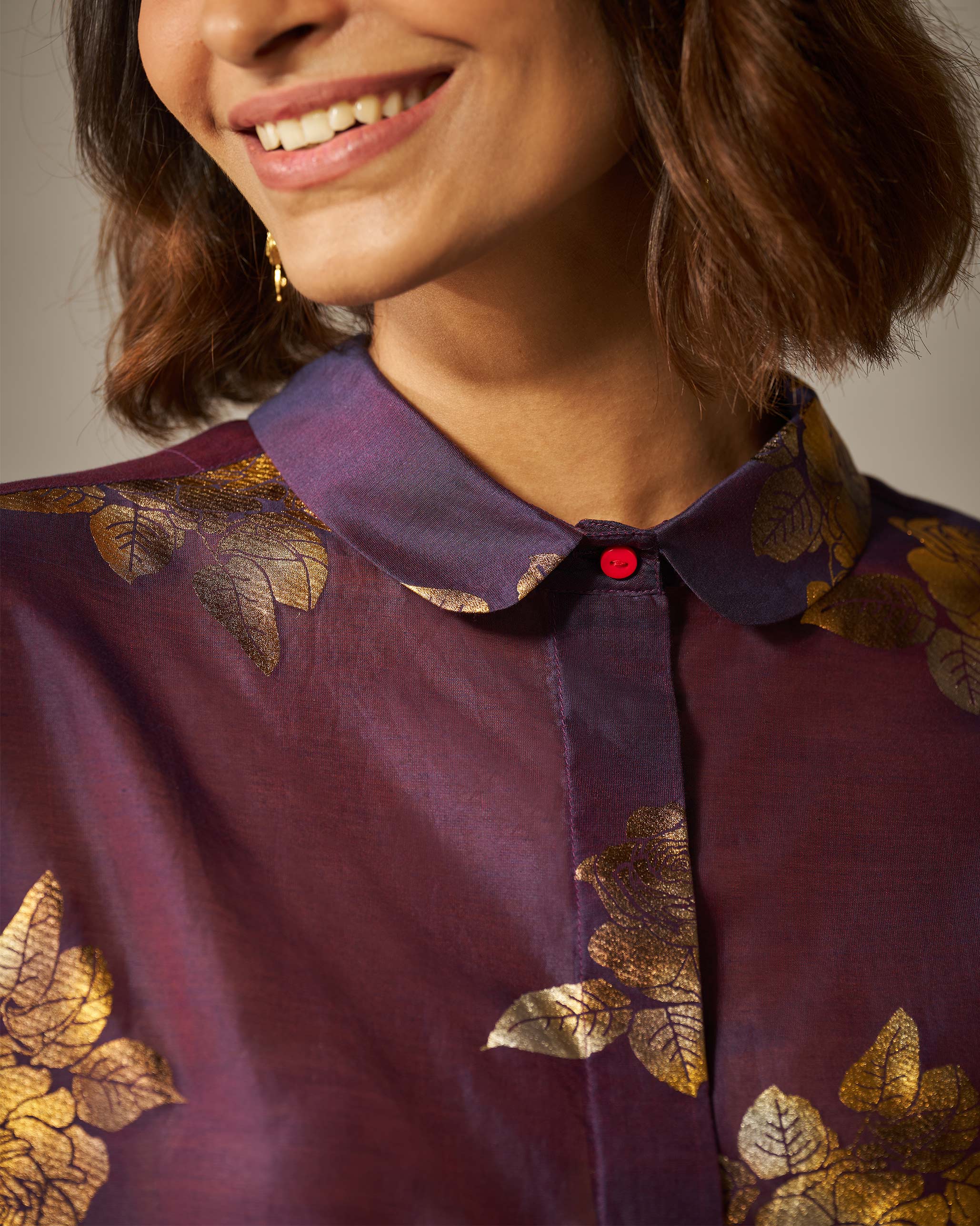 Boxy Shirt - Purple & Gold Print