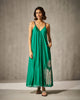 V-Neck Strappy Dress - Green & Silver Foil Print