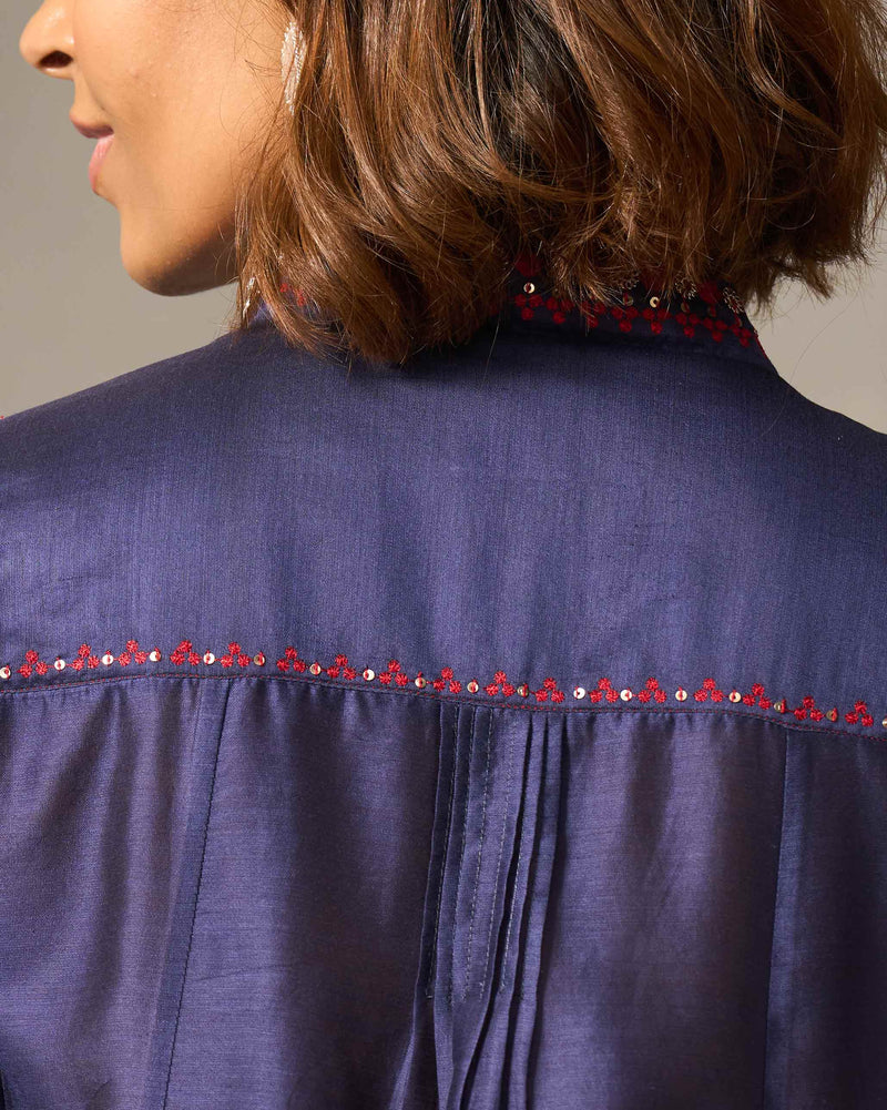 Nuhi Kurta - Navy Embroidered