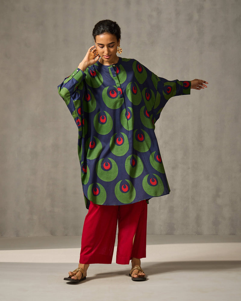 Lazy Sunday Tunic - Navy & Green Print