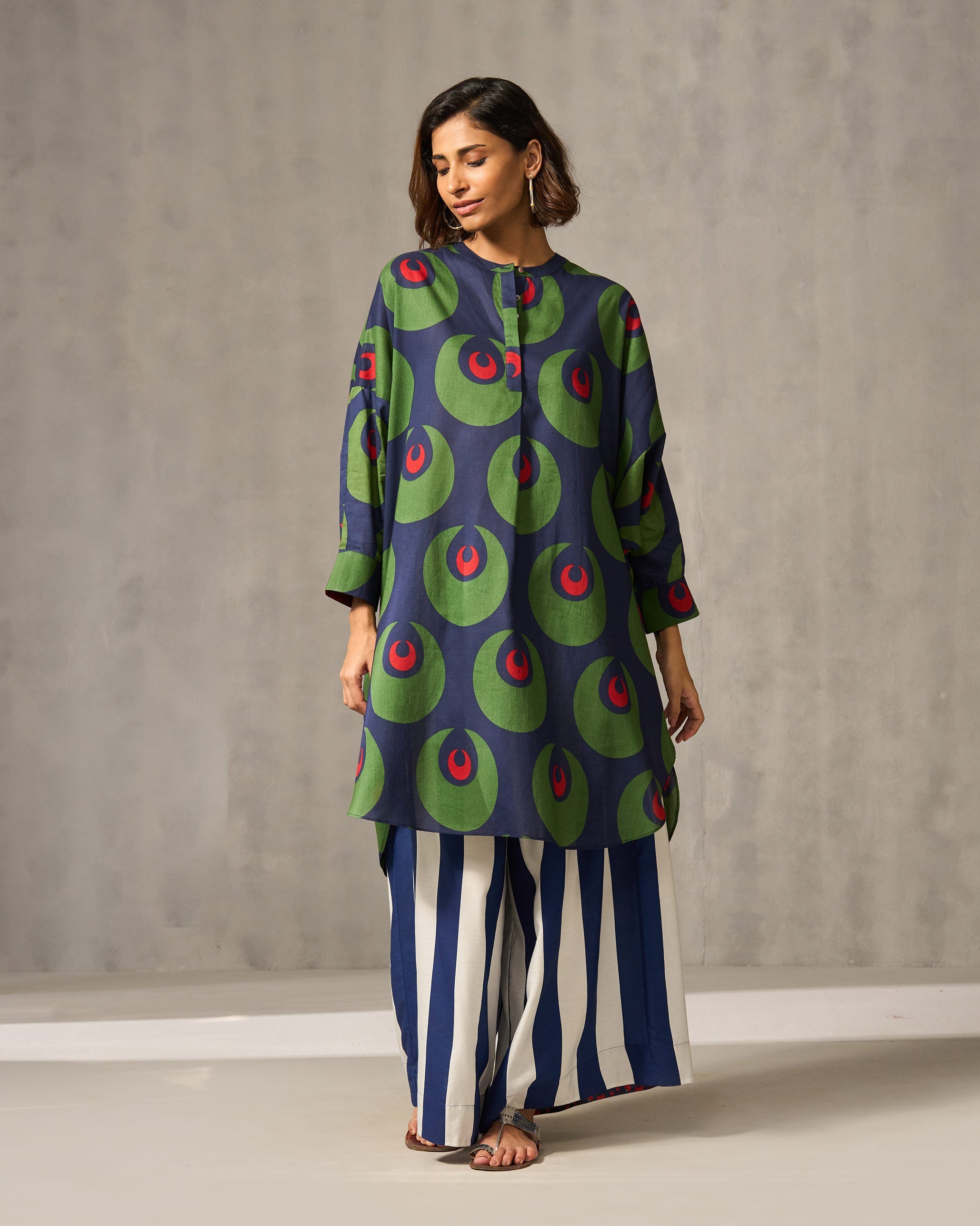 Lazy Sunday Tunic - Navy & Green Print