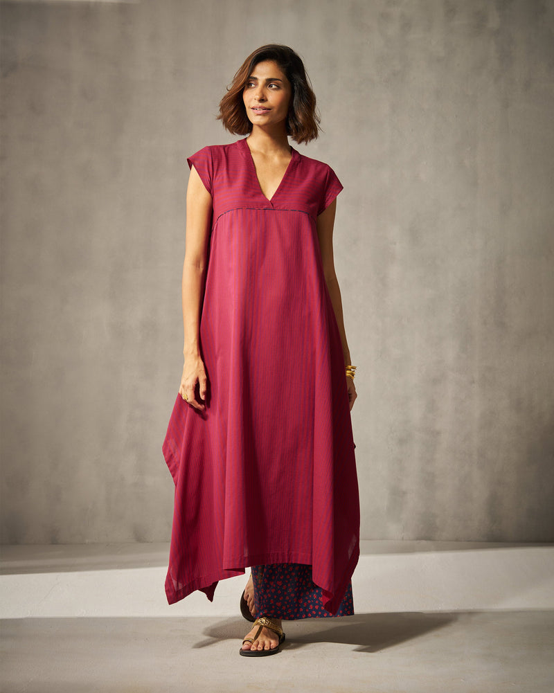 Yoke Kurta - Purple & Red Stripes