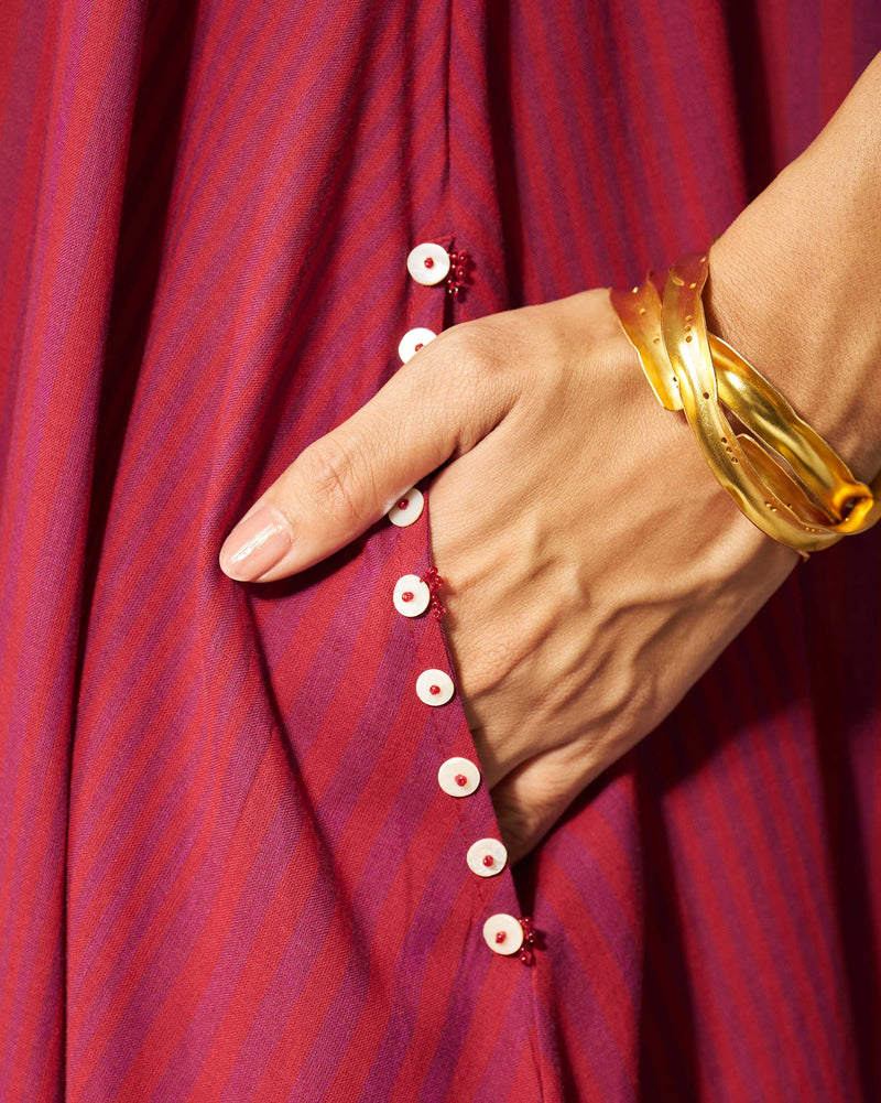 Yoke Kurta - Purple & Red Stripes