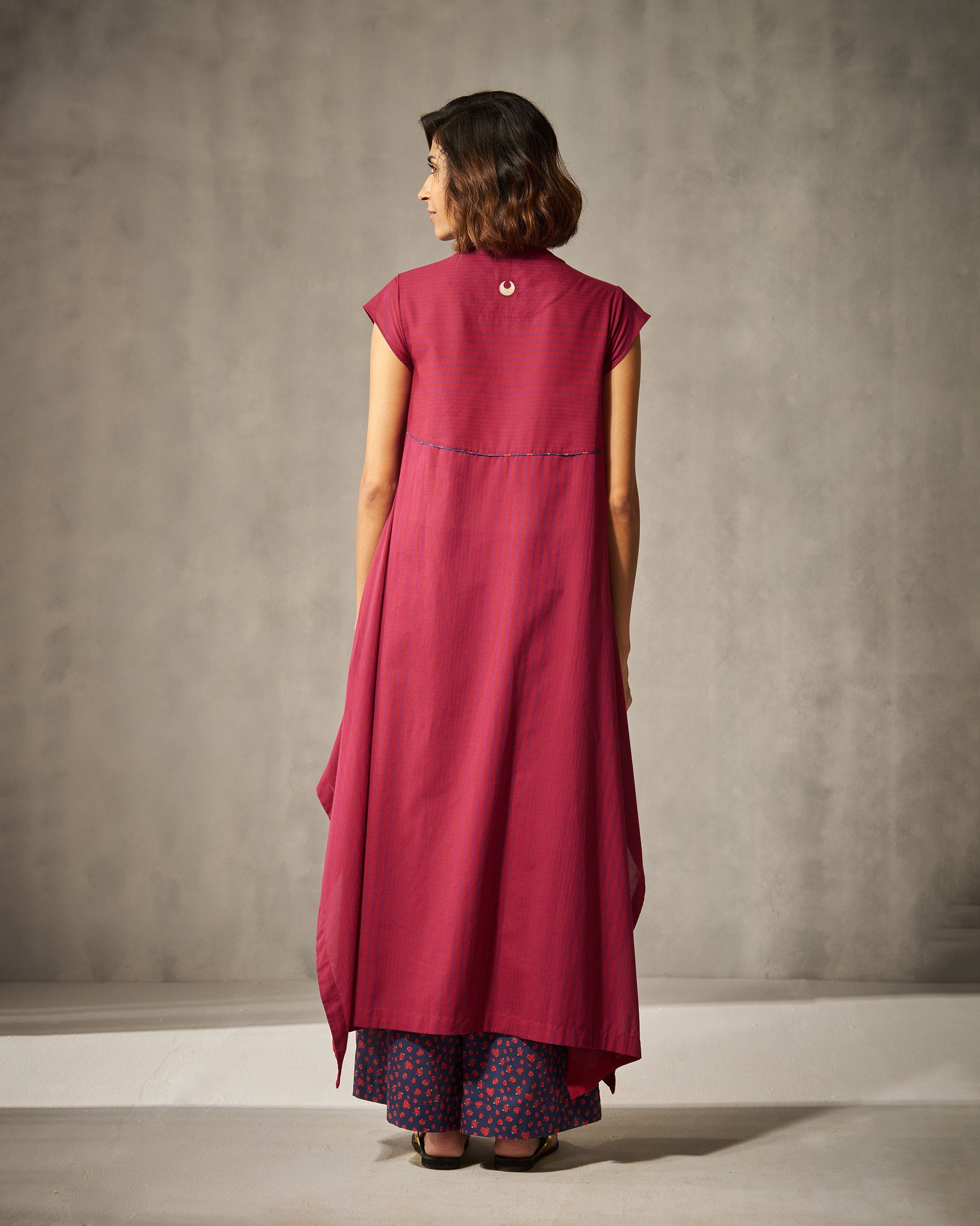 Yoke Kurta - Purple & Red Stripes