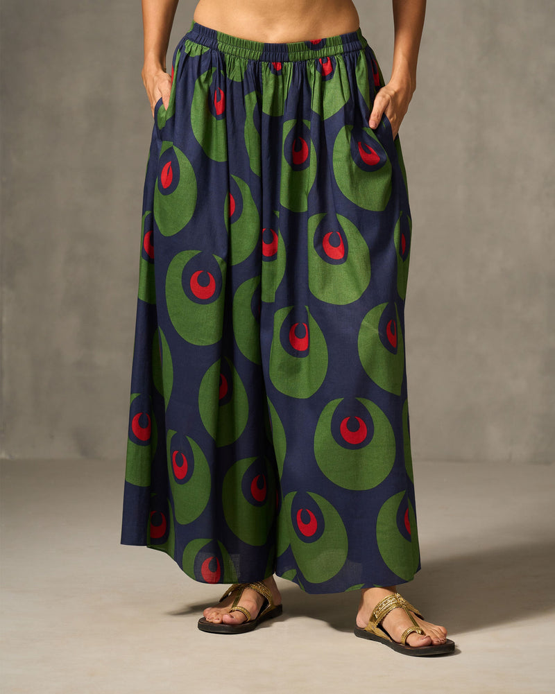 Yoi Hem Pants - Navy & Green Print