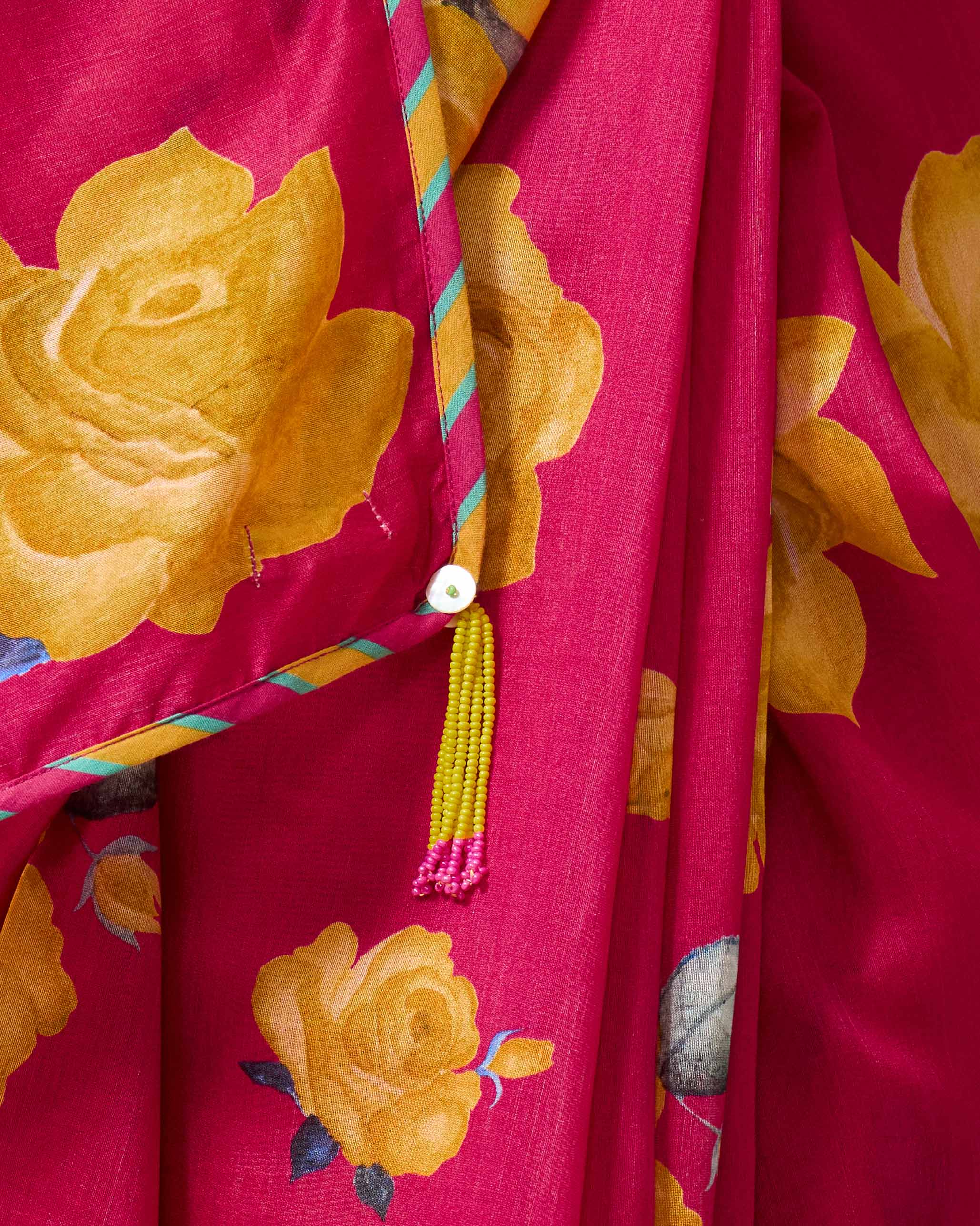 Blossom Sari - Fucshia & Yellow Print