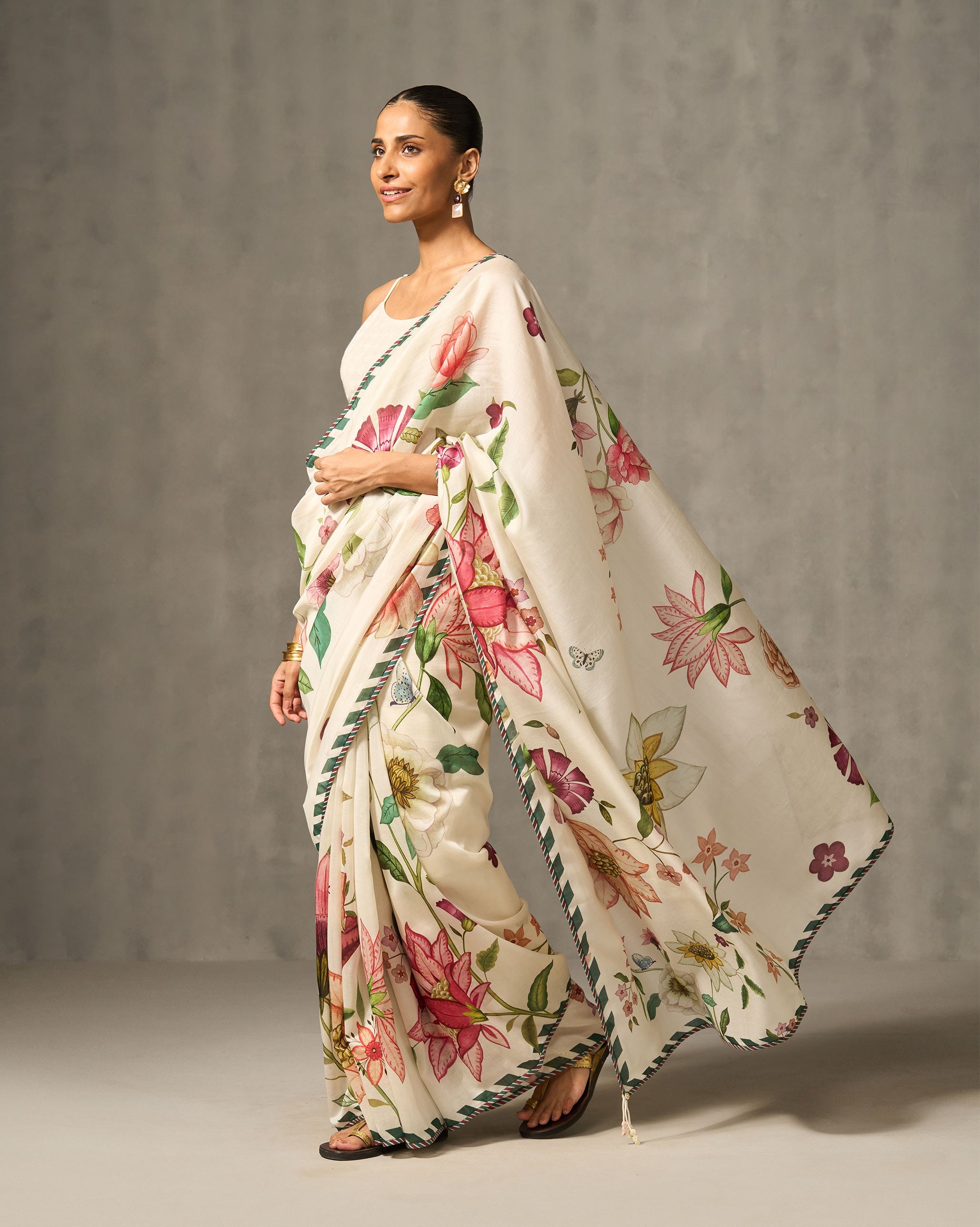 Bloom Bed Sari - Ivory Print