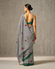 Striped Rose Sari - Black & Ivory Embroidered