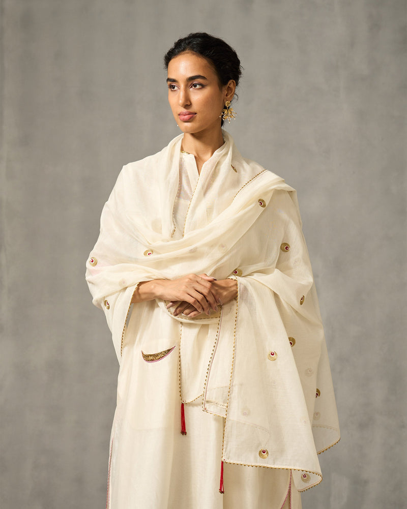 Tangier Dupatta - Ivory & Gold Embroidered