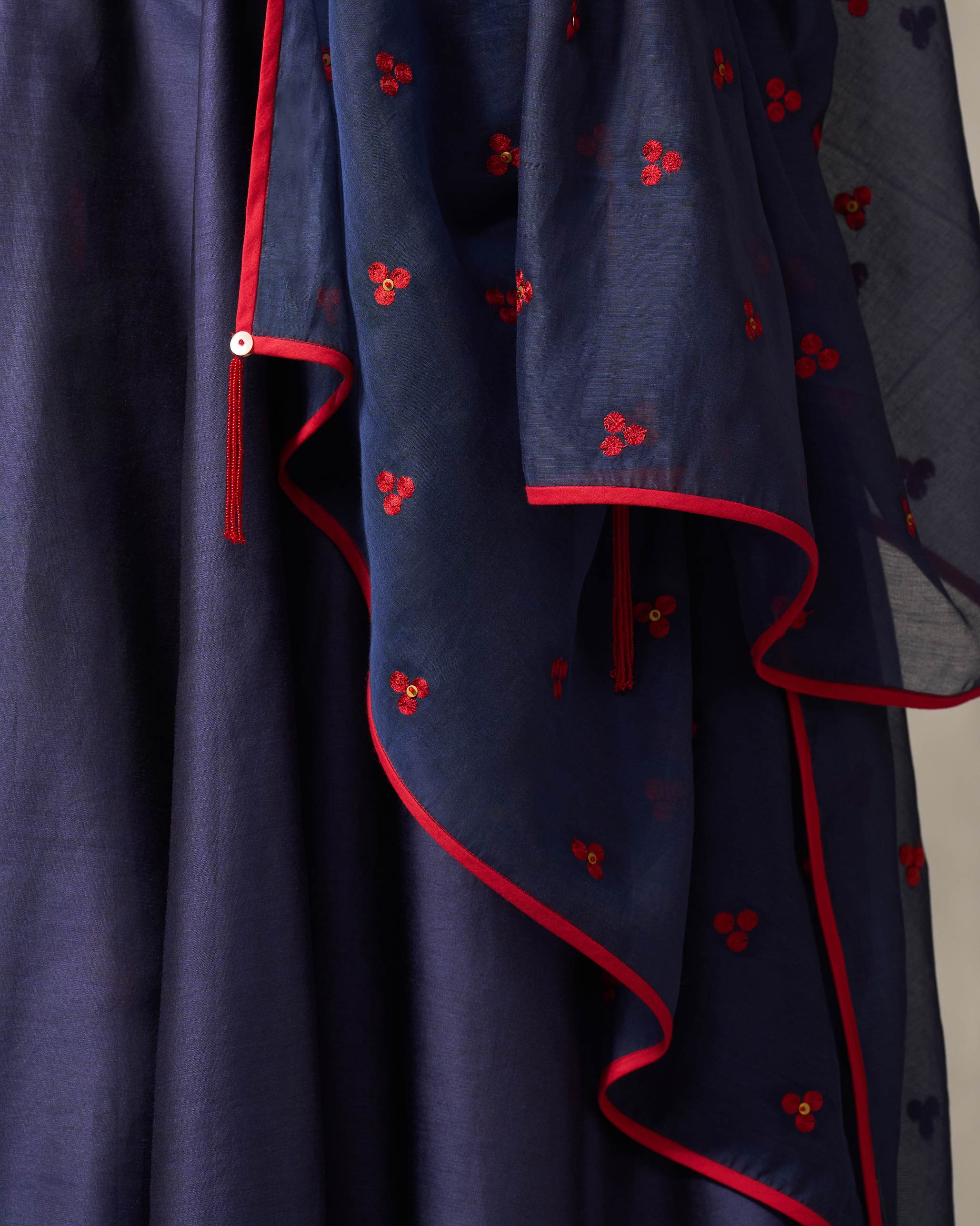 Twilight Dupatta - Navy & Red Embroidered