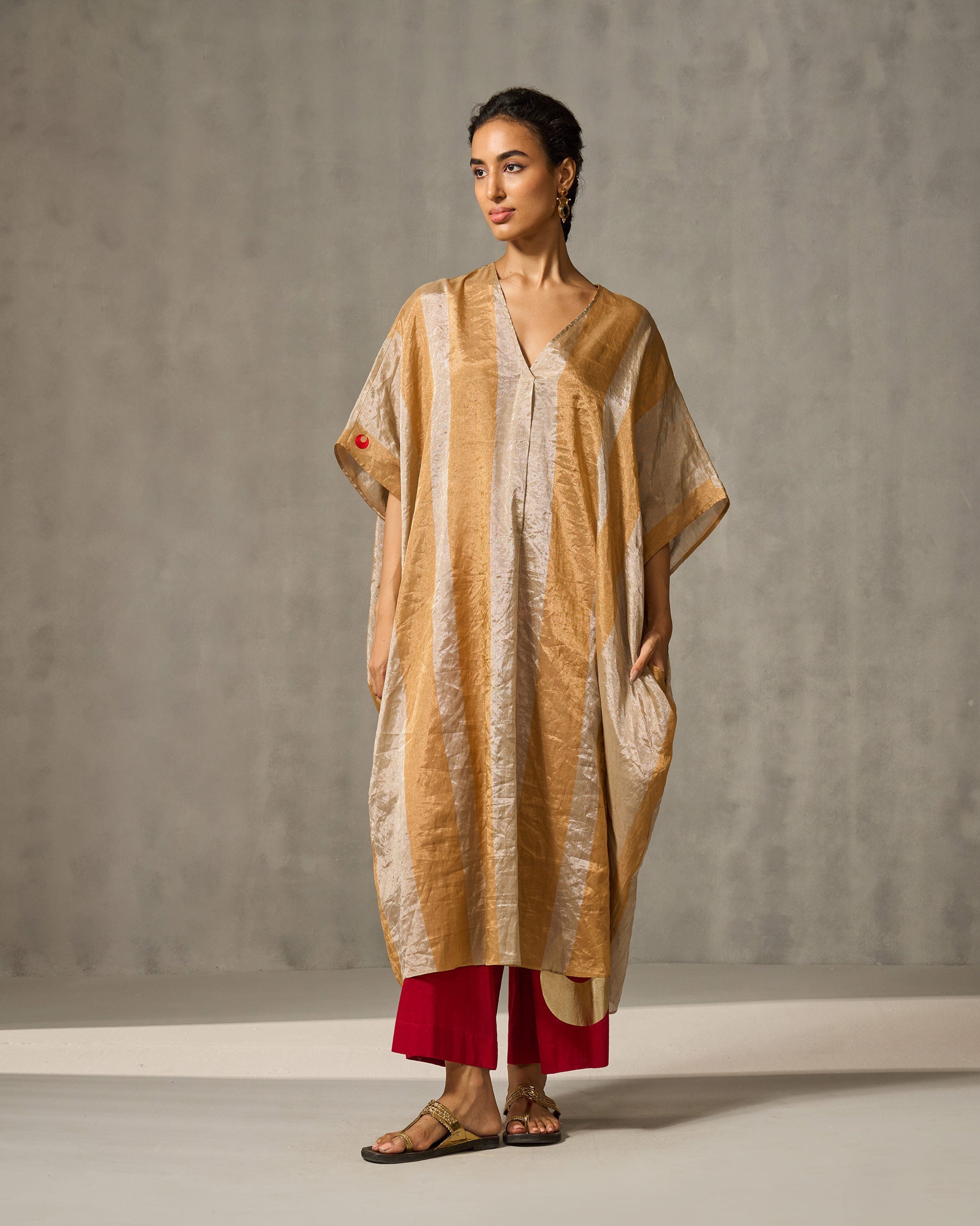 Araya Kaftan - Gold & Silver Stripes