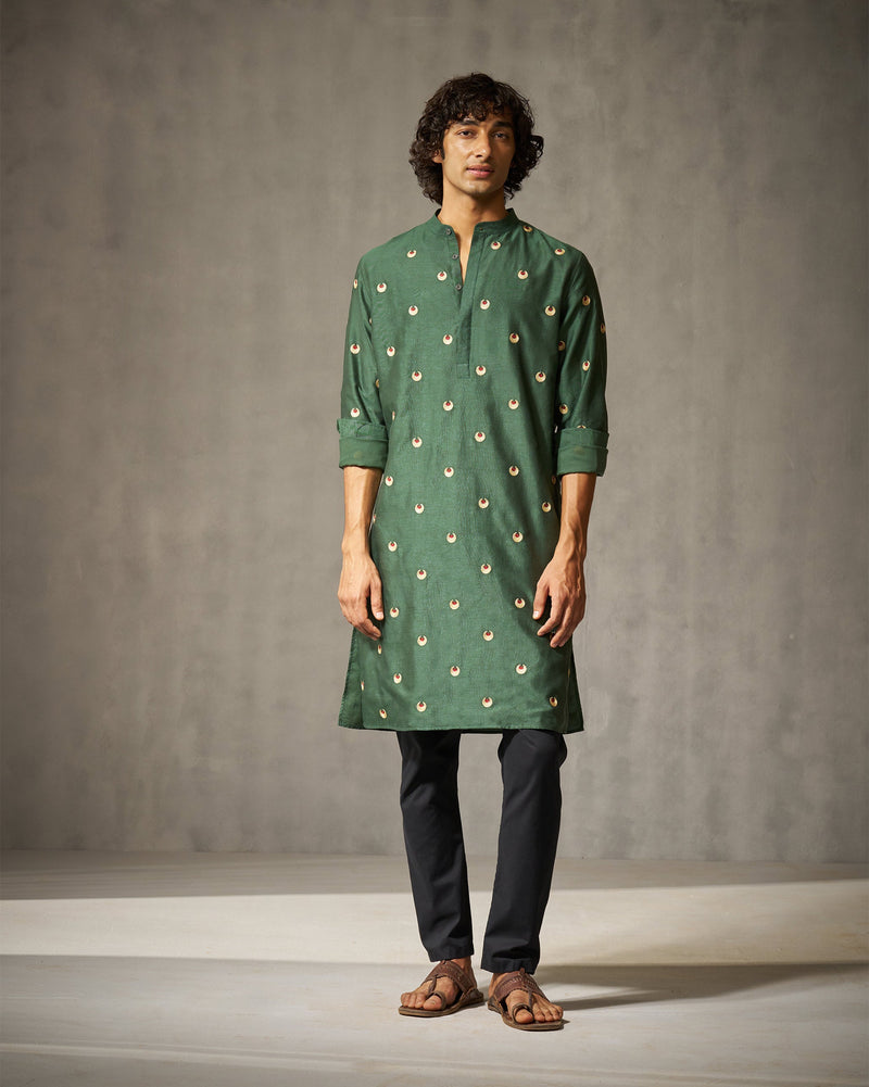 Neckband Kurta - Green Embroidery