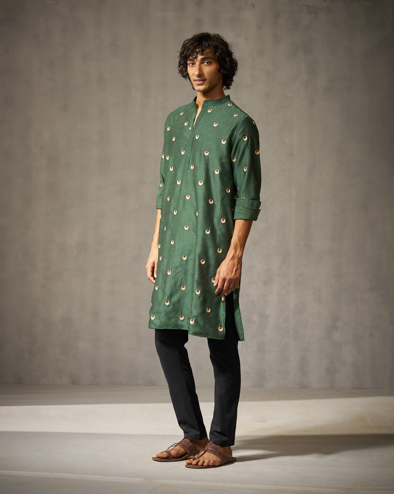 Neckband Kurta - Green Embroidery