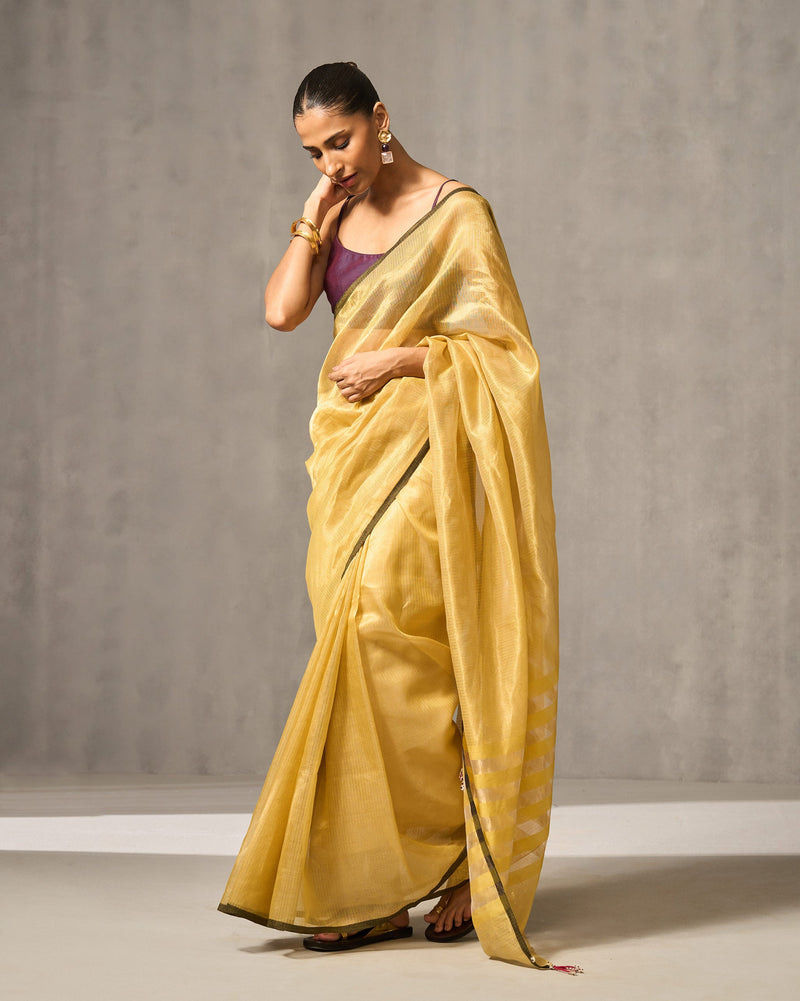 Sunshine Stripe Sari - Yellow & Gold