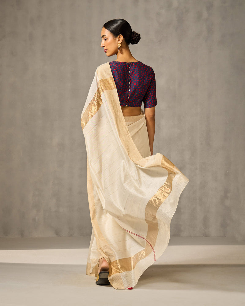 Aheli Sari - Ivory & Gold Checks