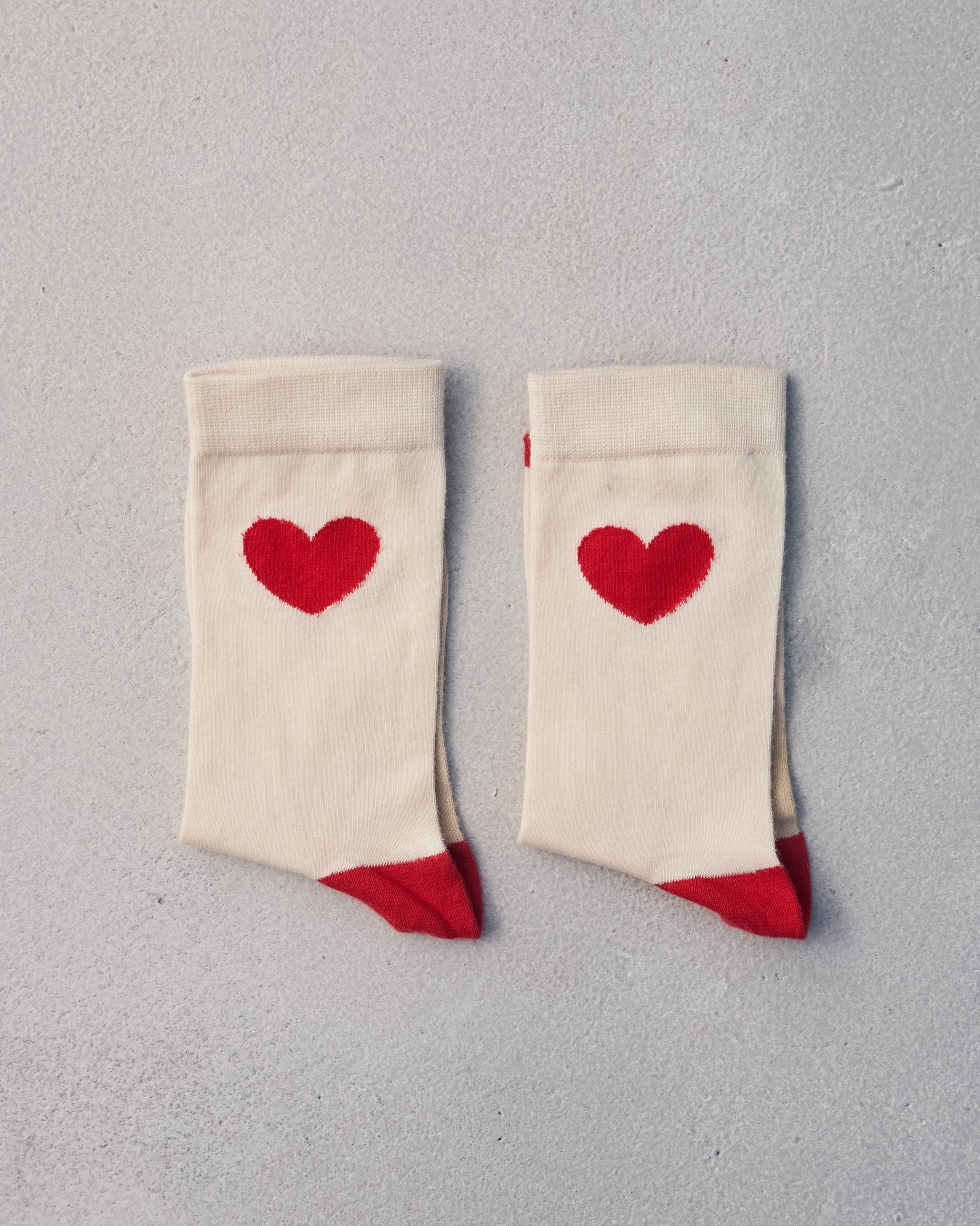 Heart Socks - Oatmeal & Red