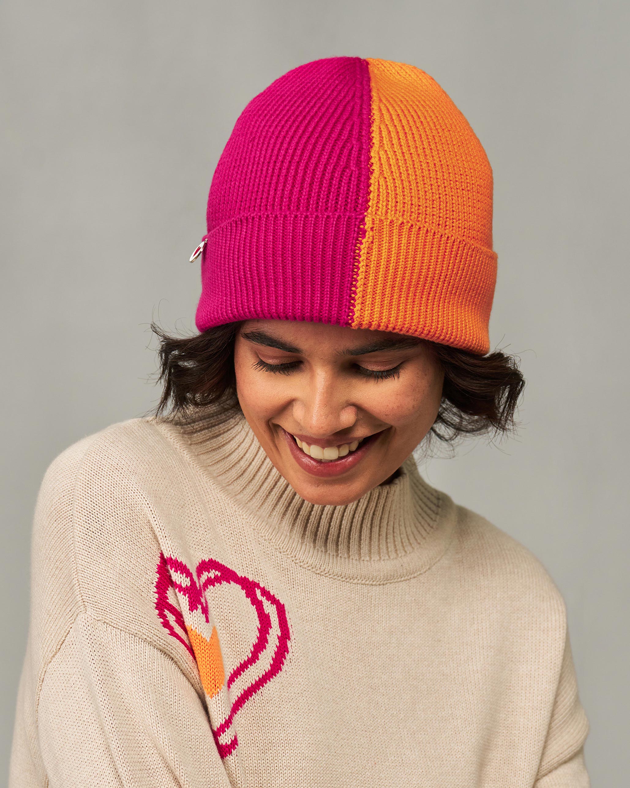 Yin-Yan Beanie - Orange & Fuchsia