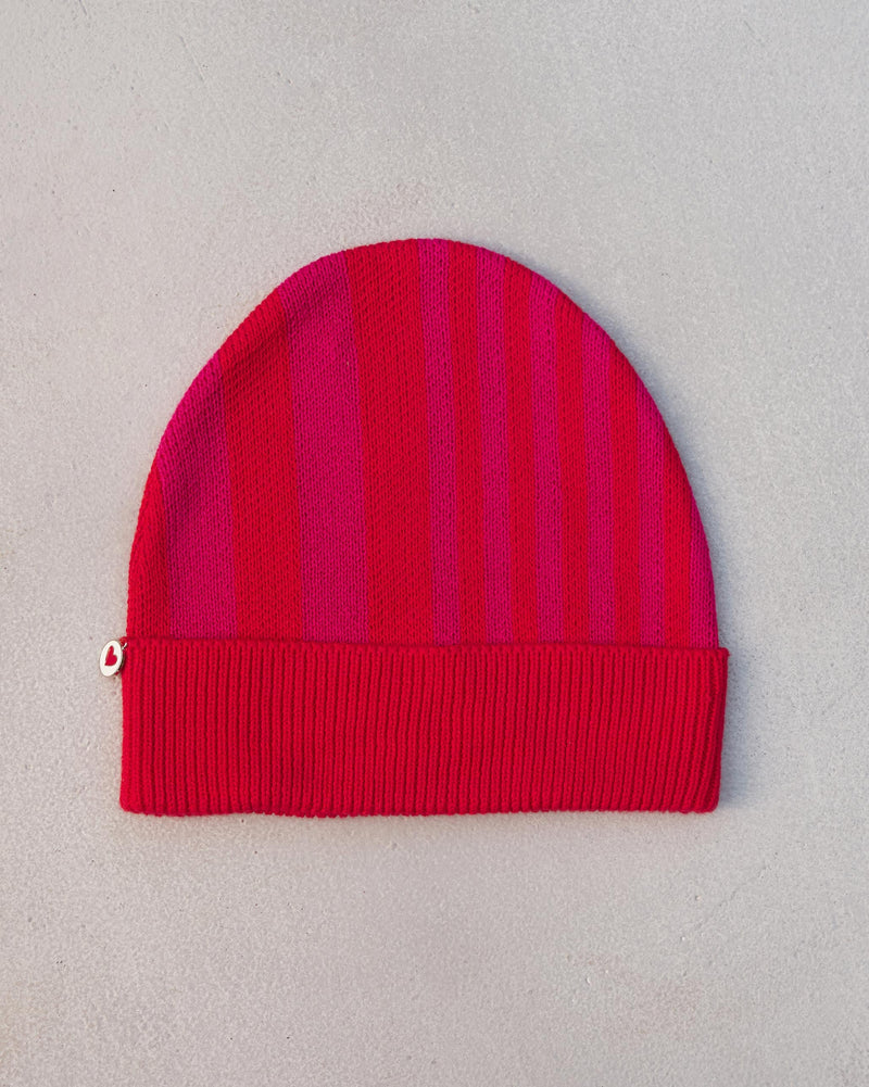 Stripey Beanie - Red & Fuchsia