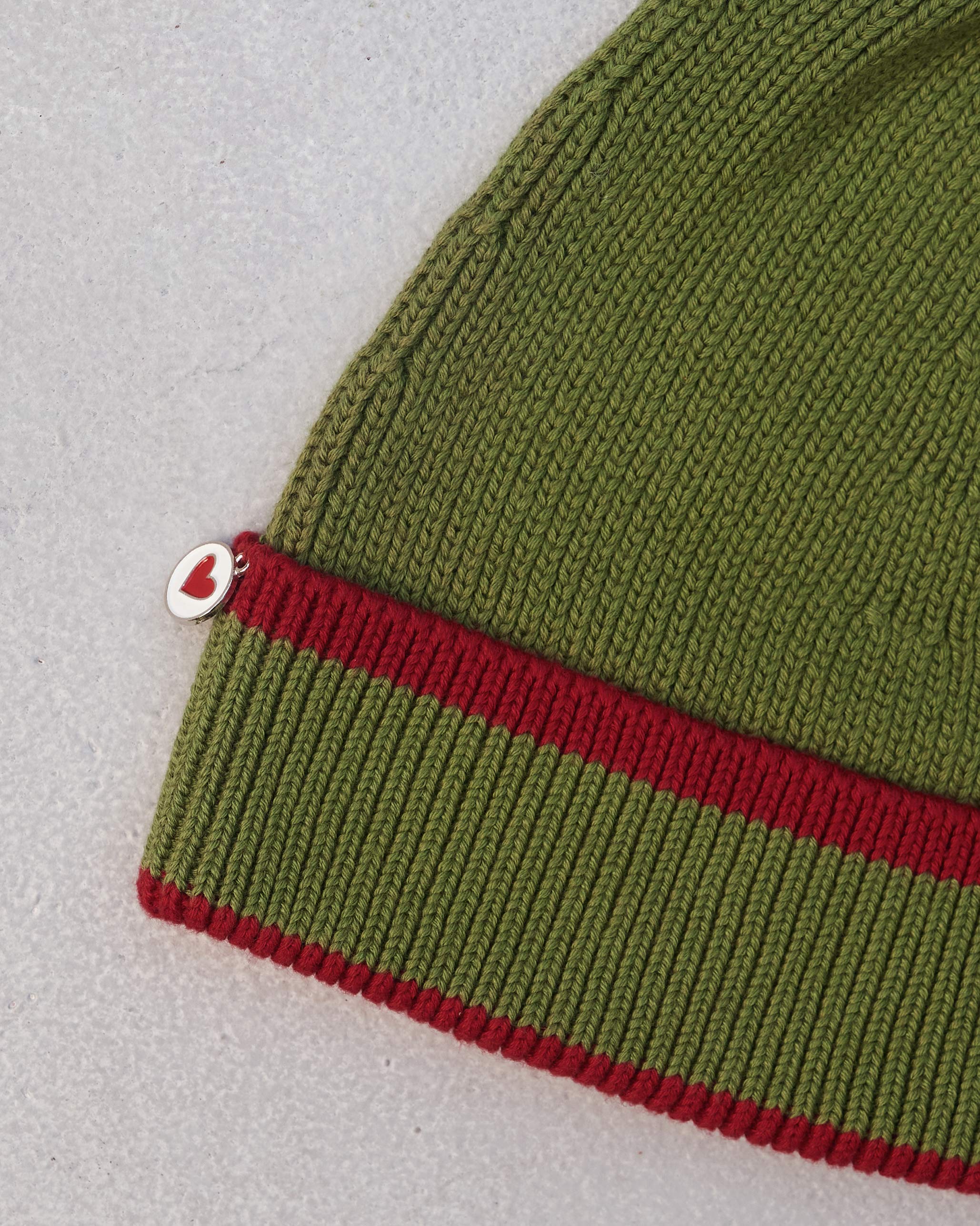 Safari Beanie - Olive & Red