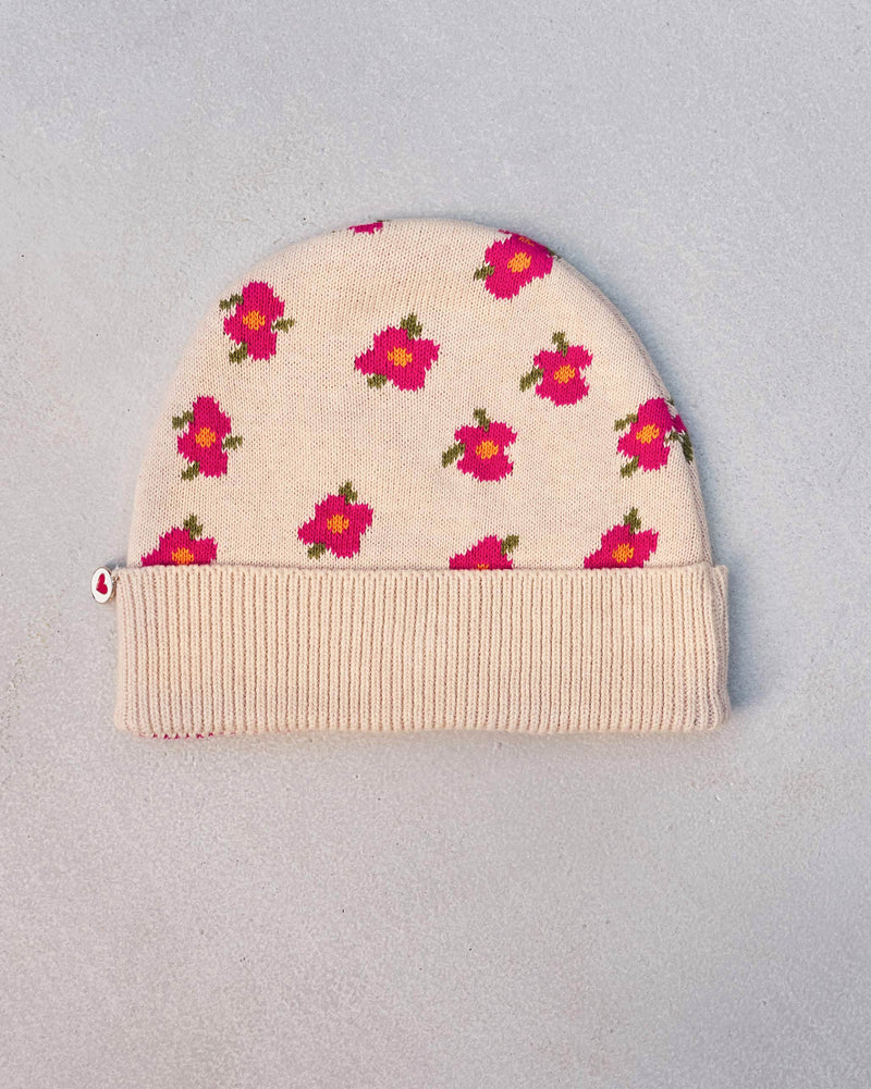 Retro Beanie - Oatmeal & Fuchsia