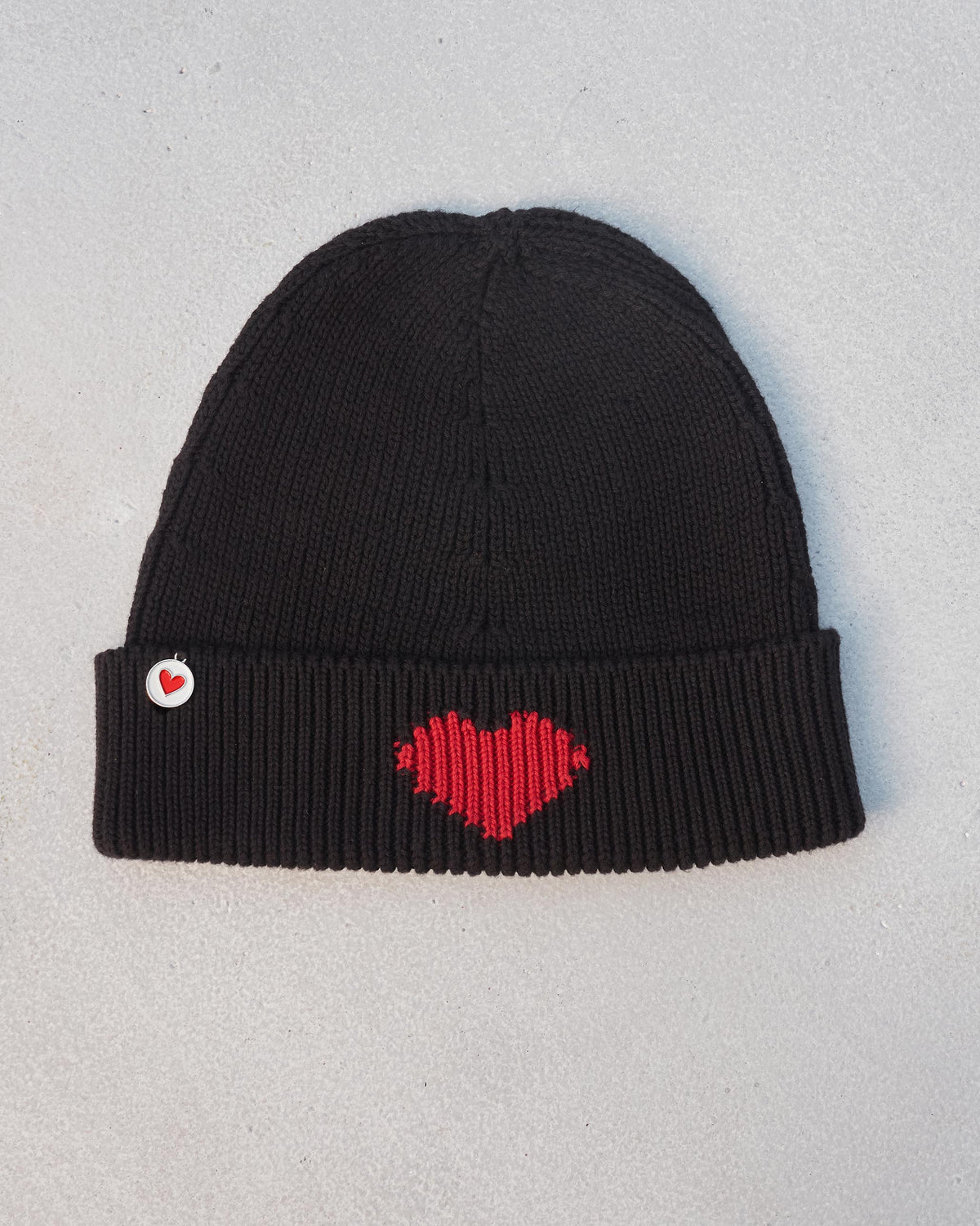 Heart Beanie - Black & Red