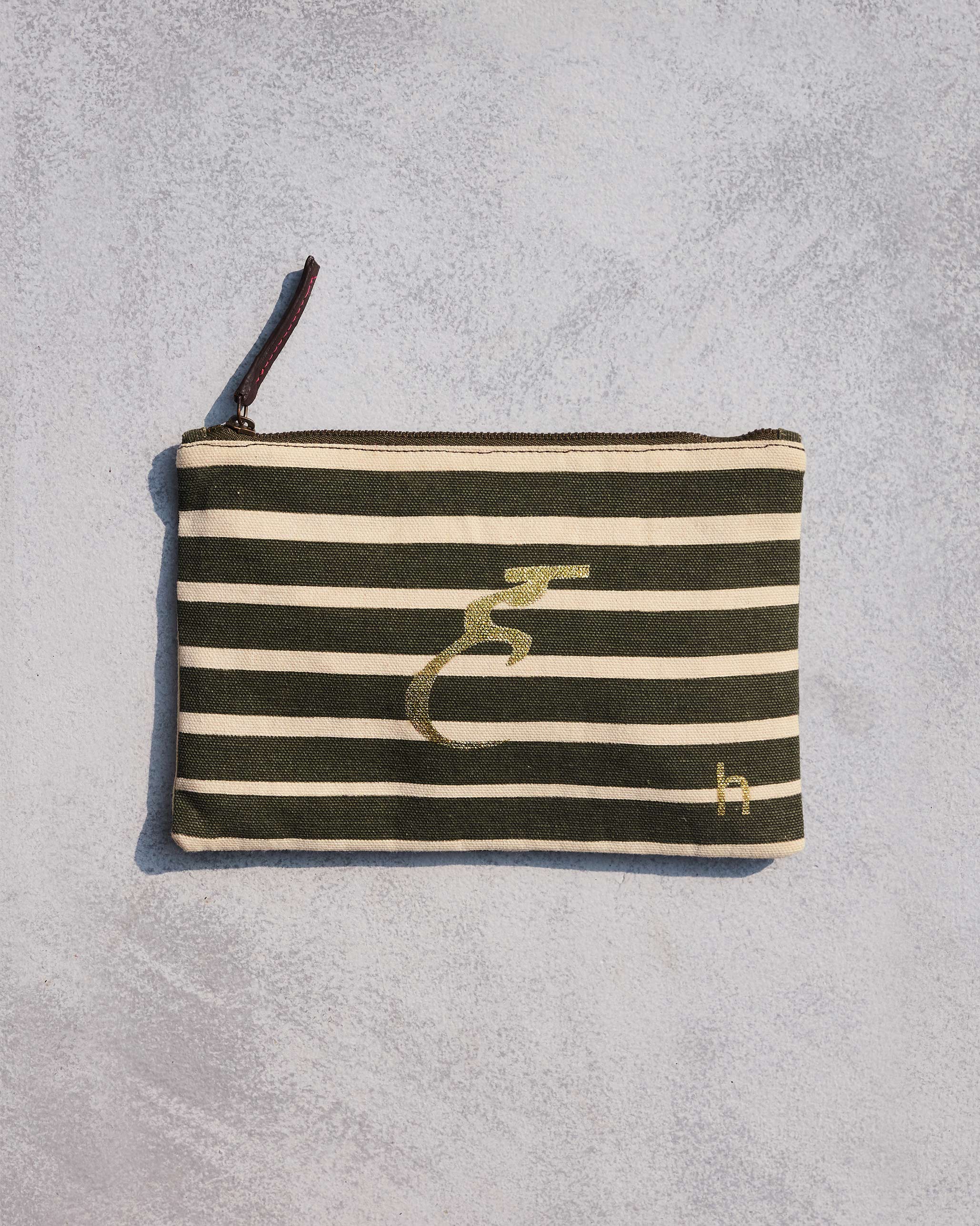 Alphabet H Pouch - Olive Night