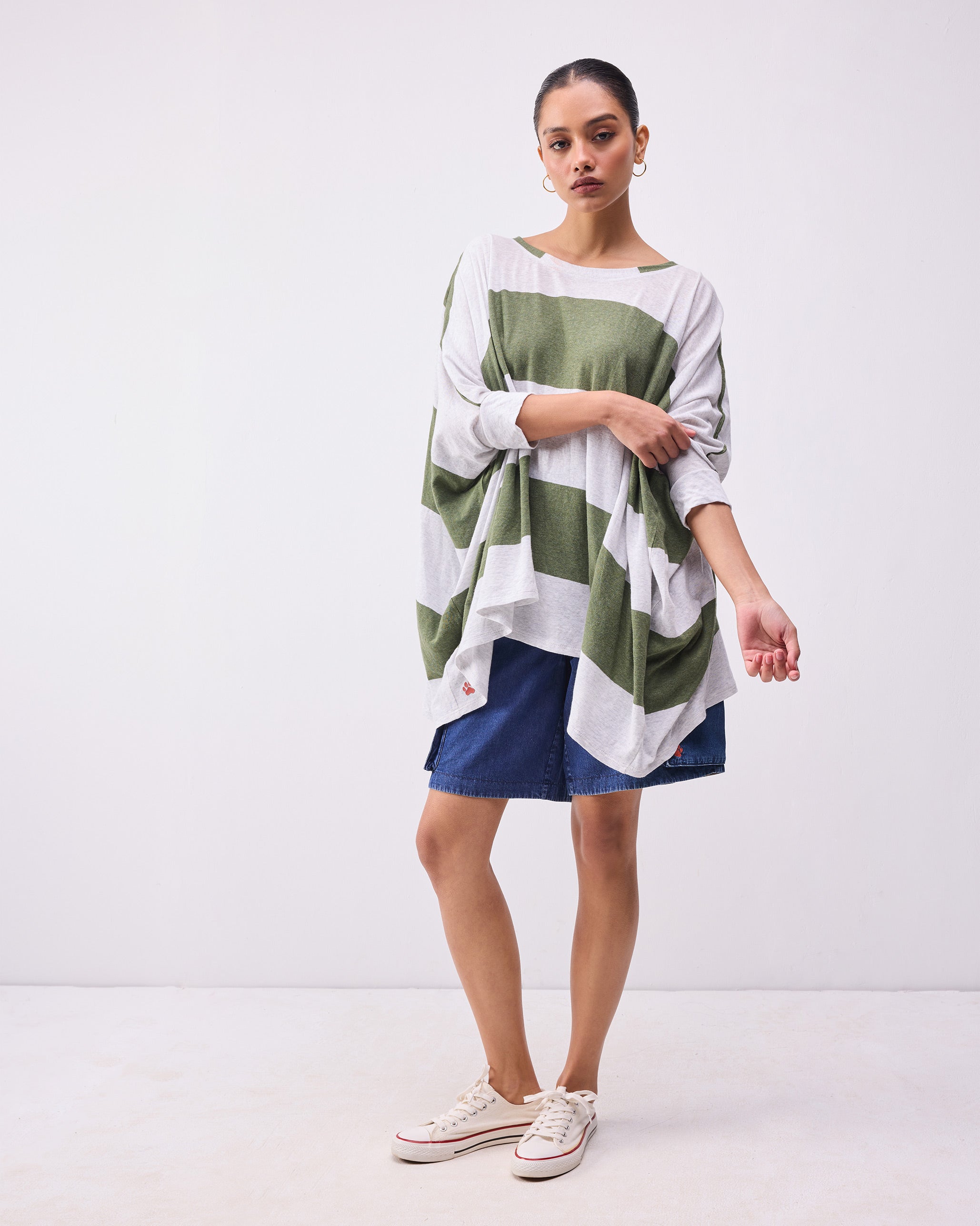 Lyla Top - Olive & Grey Stripes