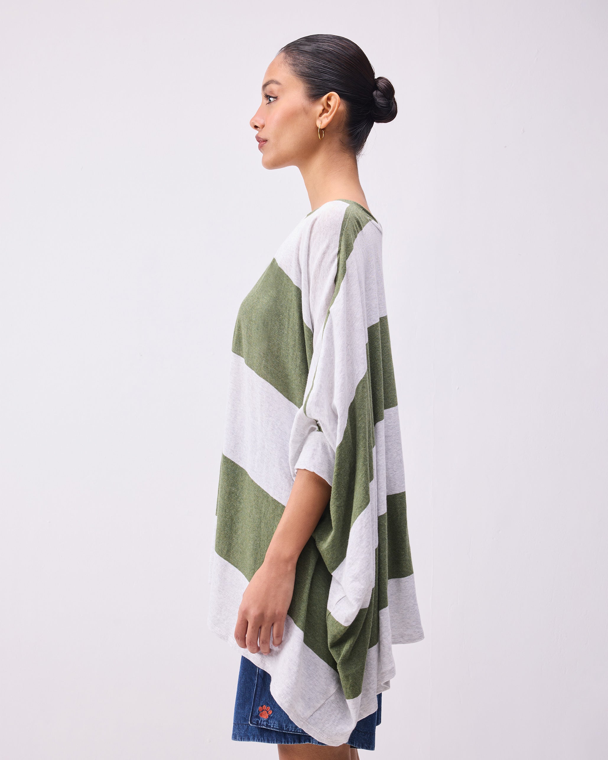 Lyla Top - Olive & Grey Stripes