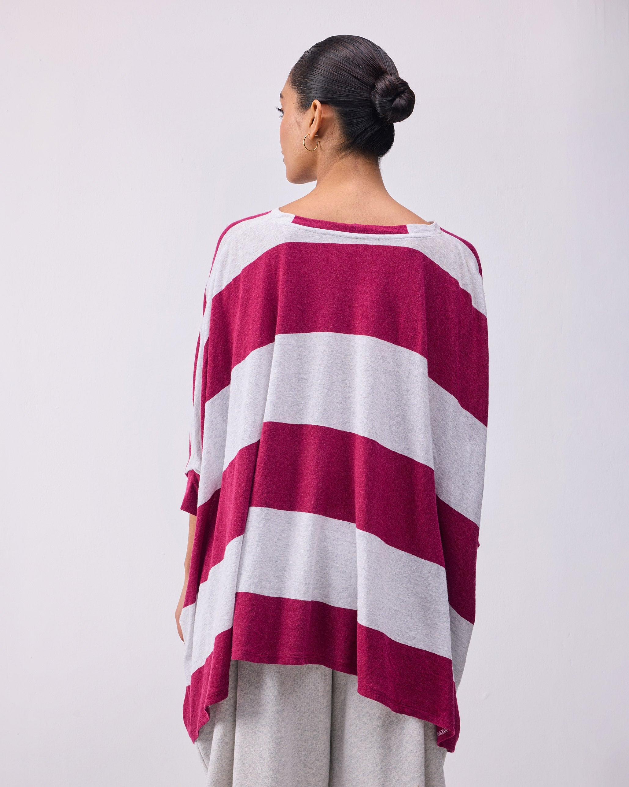 Lyla Top - Berry & Grey Stripes