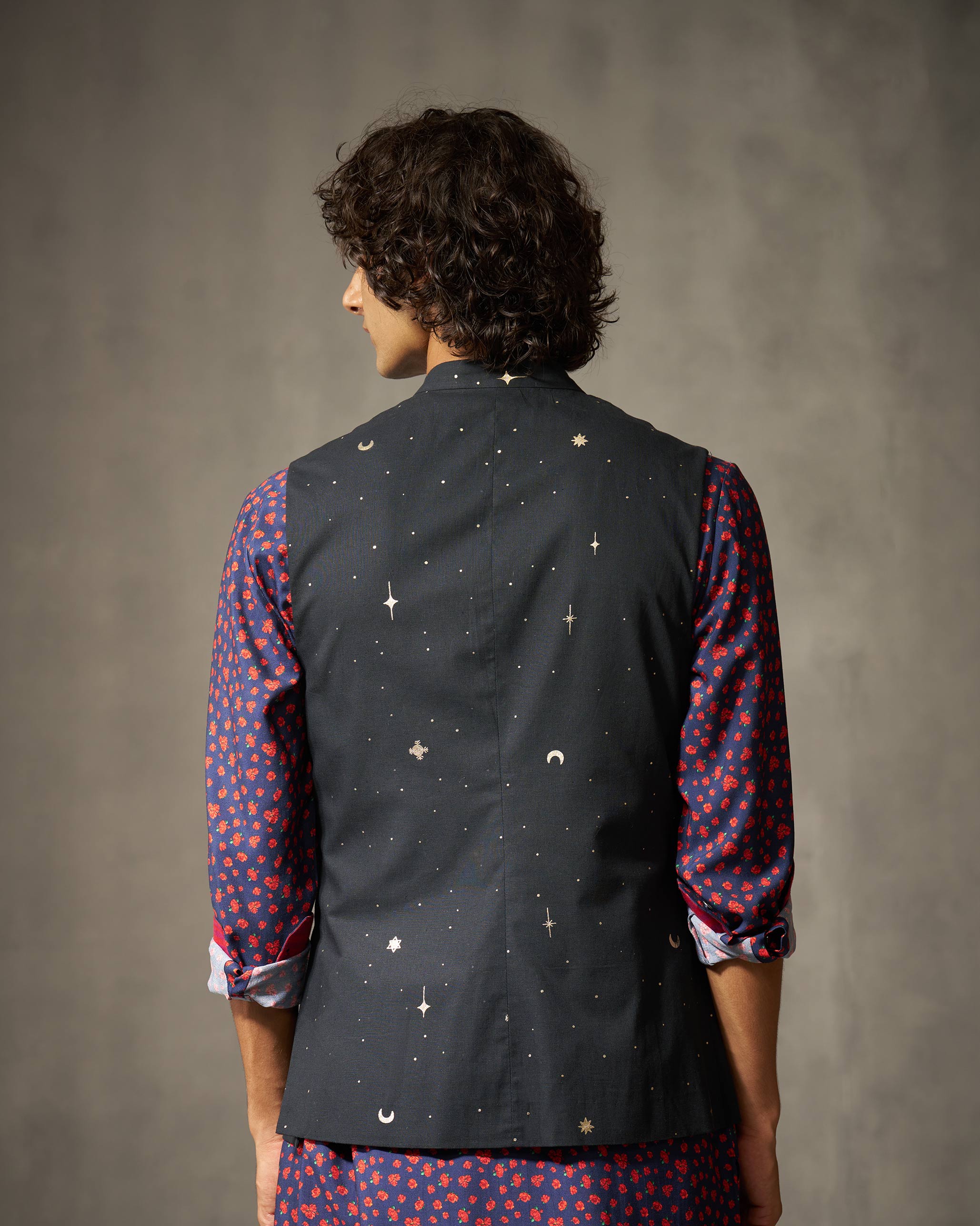 Nehru Jacket - Black Print