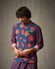 Nehru Jacket - Red & Navy Print