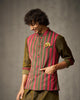 Nehru Jacket - Red & Oak Brown Print