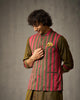 Nehru Jacket - Red & Oak Brown Print