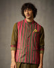 Nehru Jacket - Red & Oak Brown Print