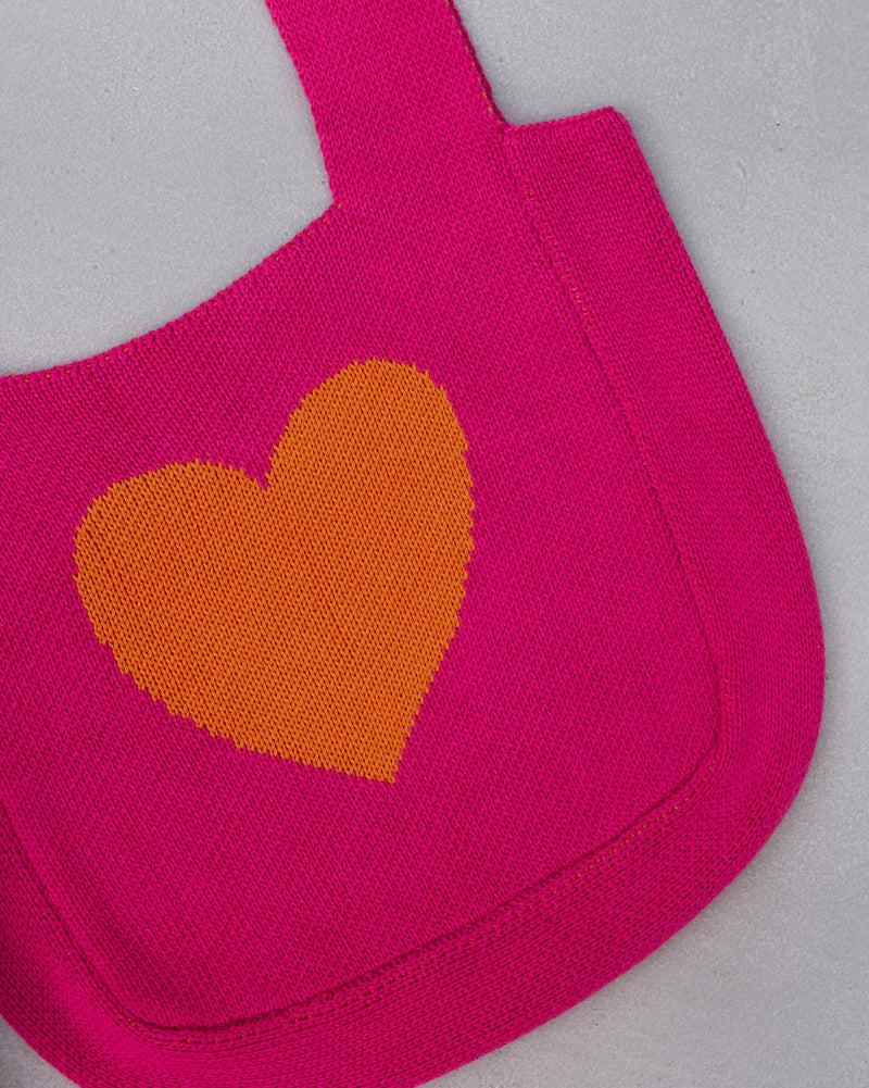 Knitted Heart Bag - Fuchsia