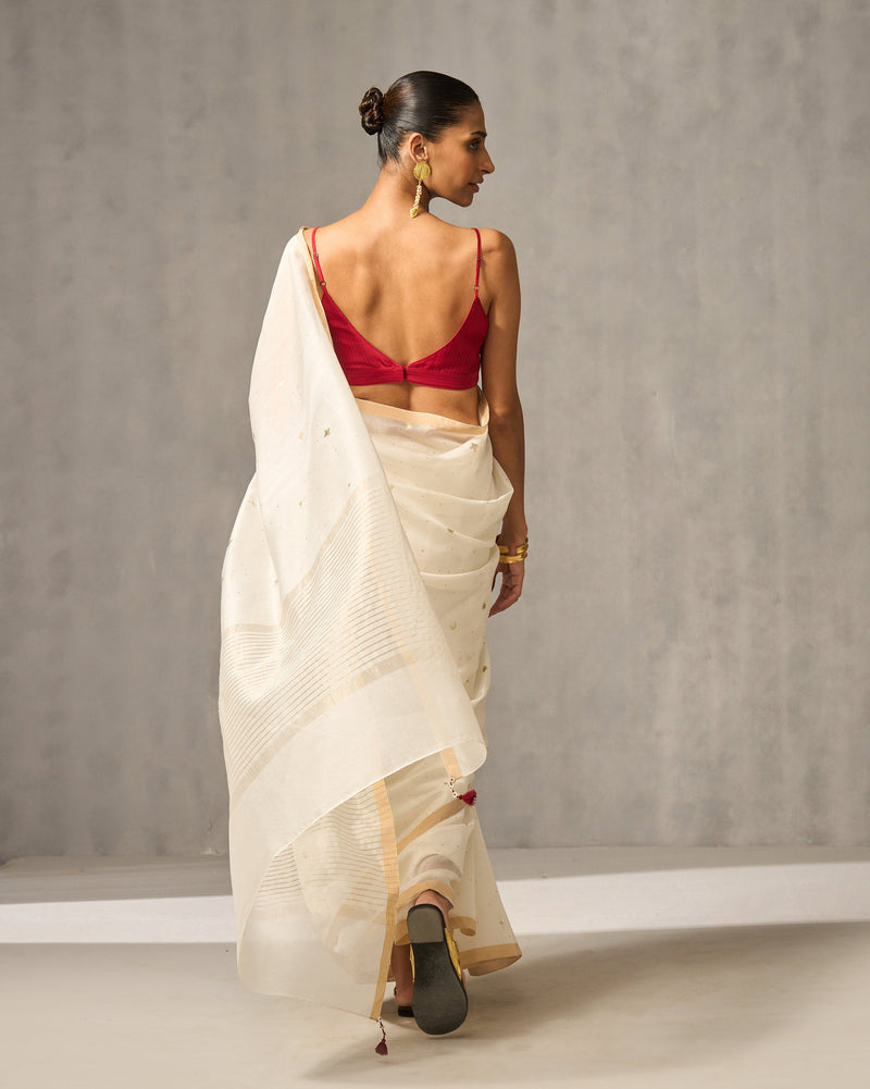 Chand Sitara Sari - Ivory & Gold Print