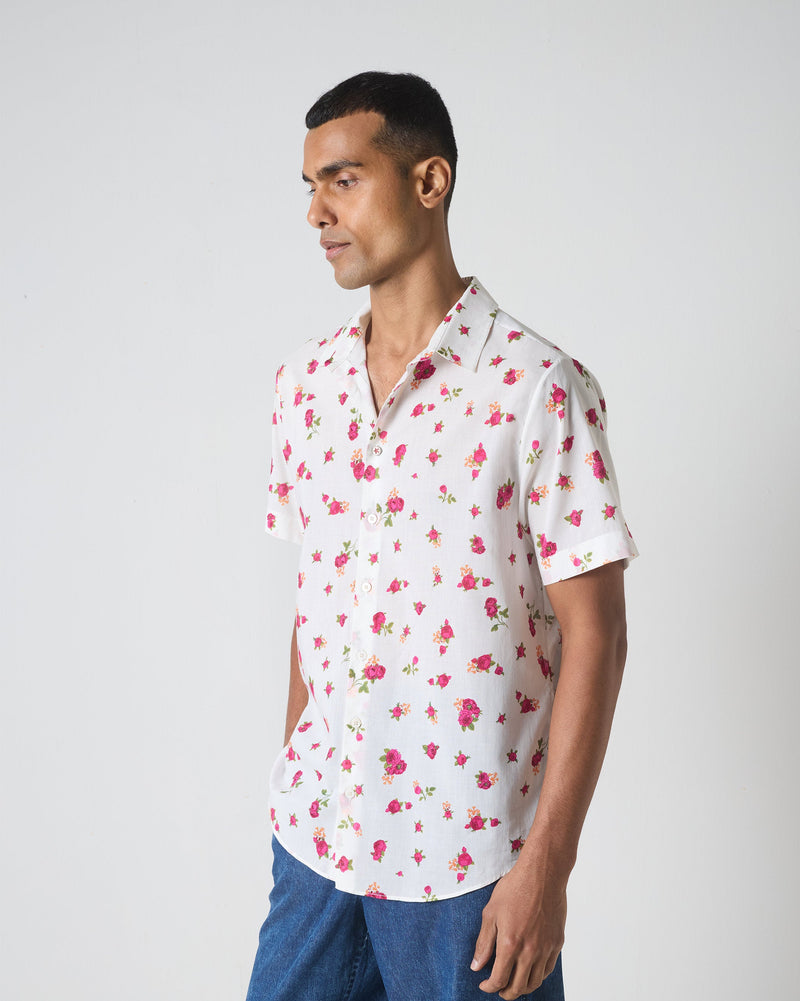 Half Sleeves Shirt - Pink Ditsy Print