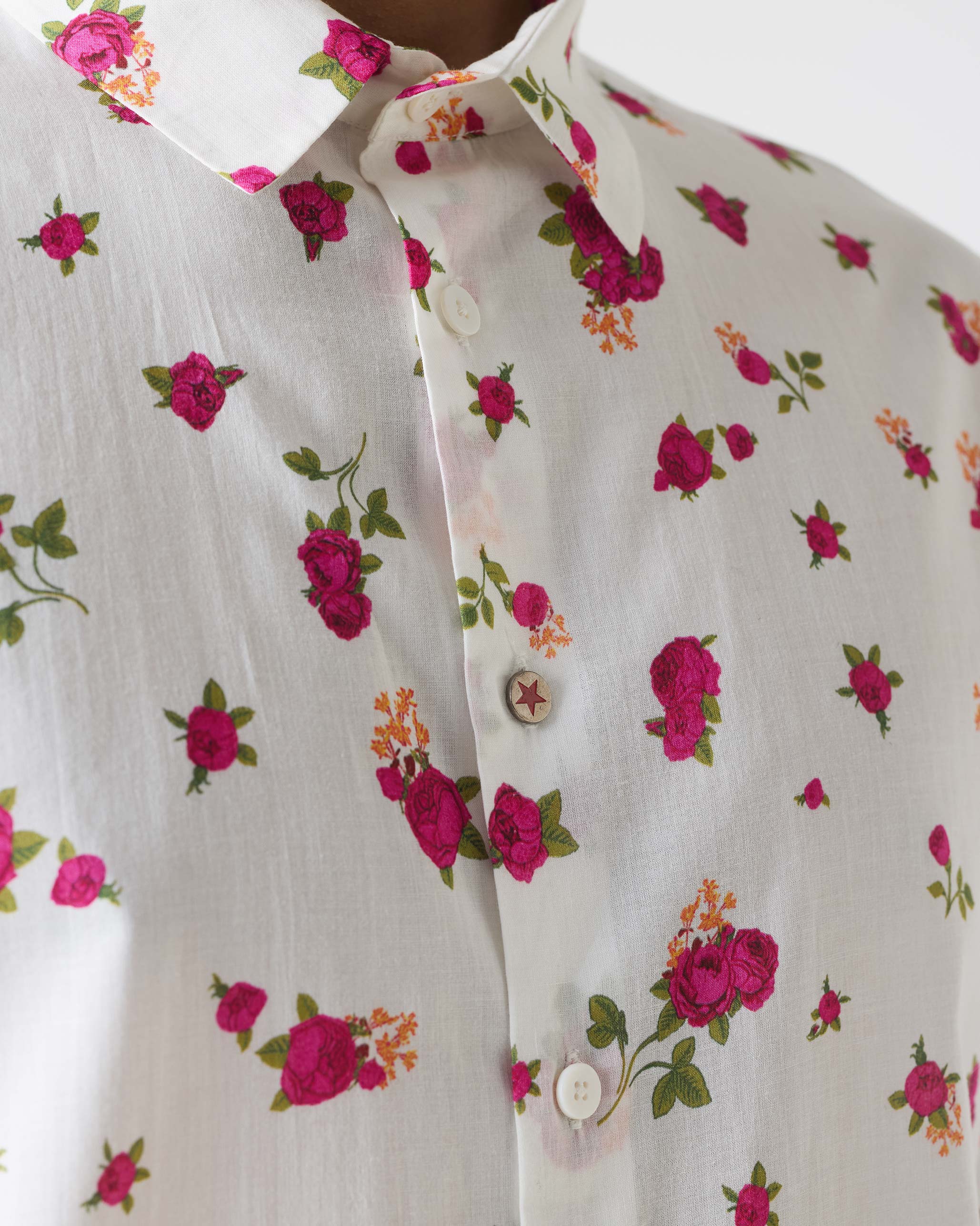 Half Sleeves Shirt - Pink Ditsy Print